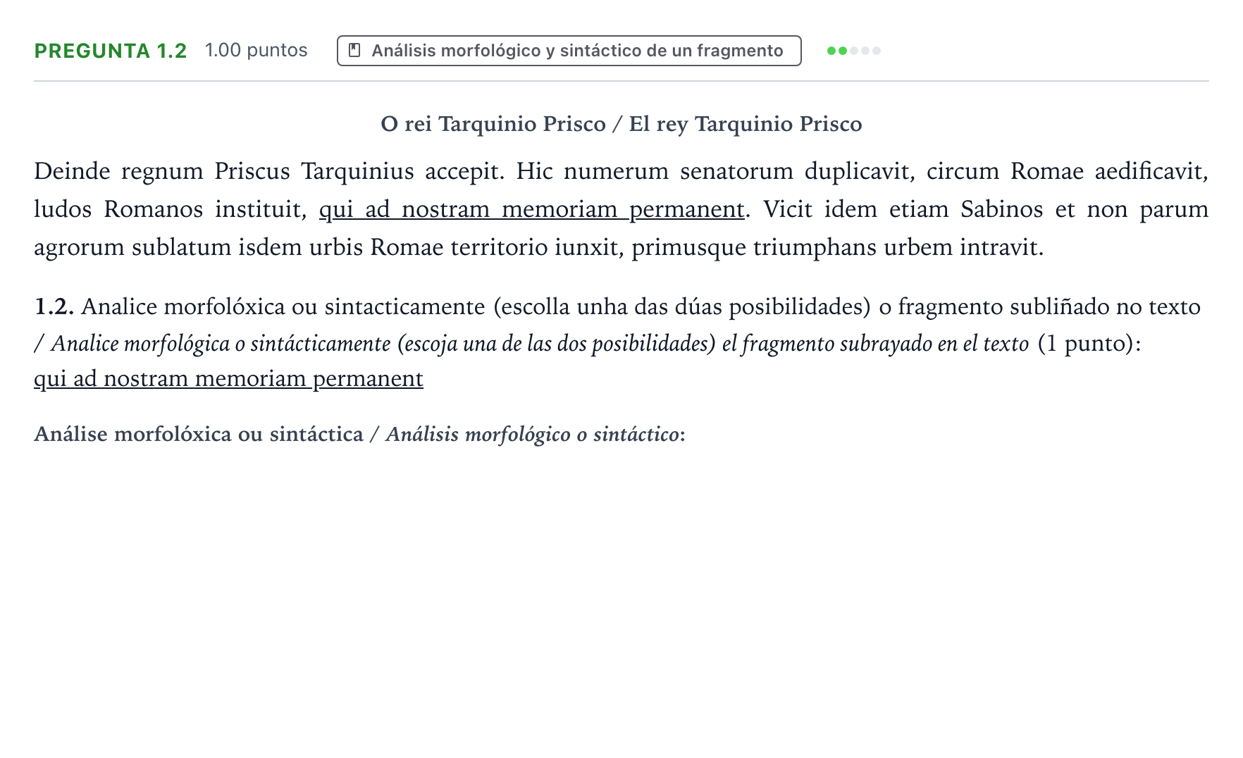 Enunciado: Pregunta 1.2 · Latín II PAU Galicia Ordinaria 2022