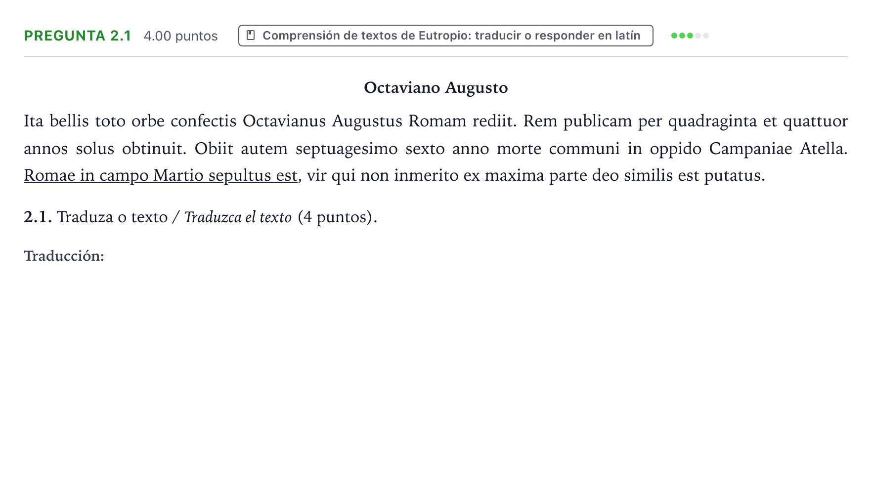Enunciado: Pregunta 2.1 · Latín II PAU Galicia Ordinaria 2022