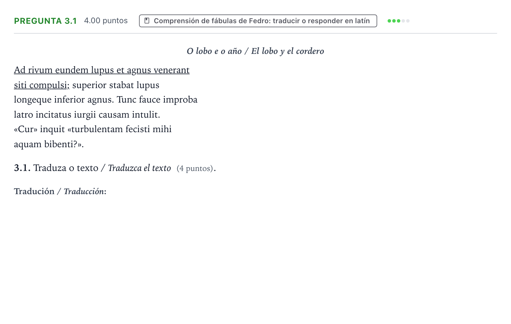 Enunciado: Pregunta 3.1 · Latín II PAU Galicia Ordinaria 2022