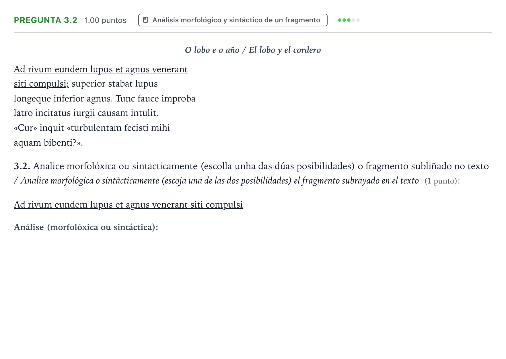 Enunciado: Pregunta 3.2 · Latín II PAU Galicia Ordinaria 2022
