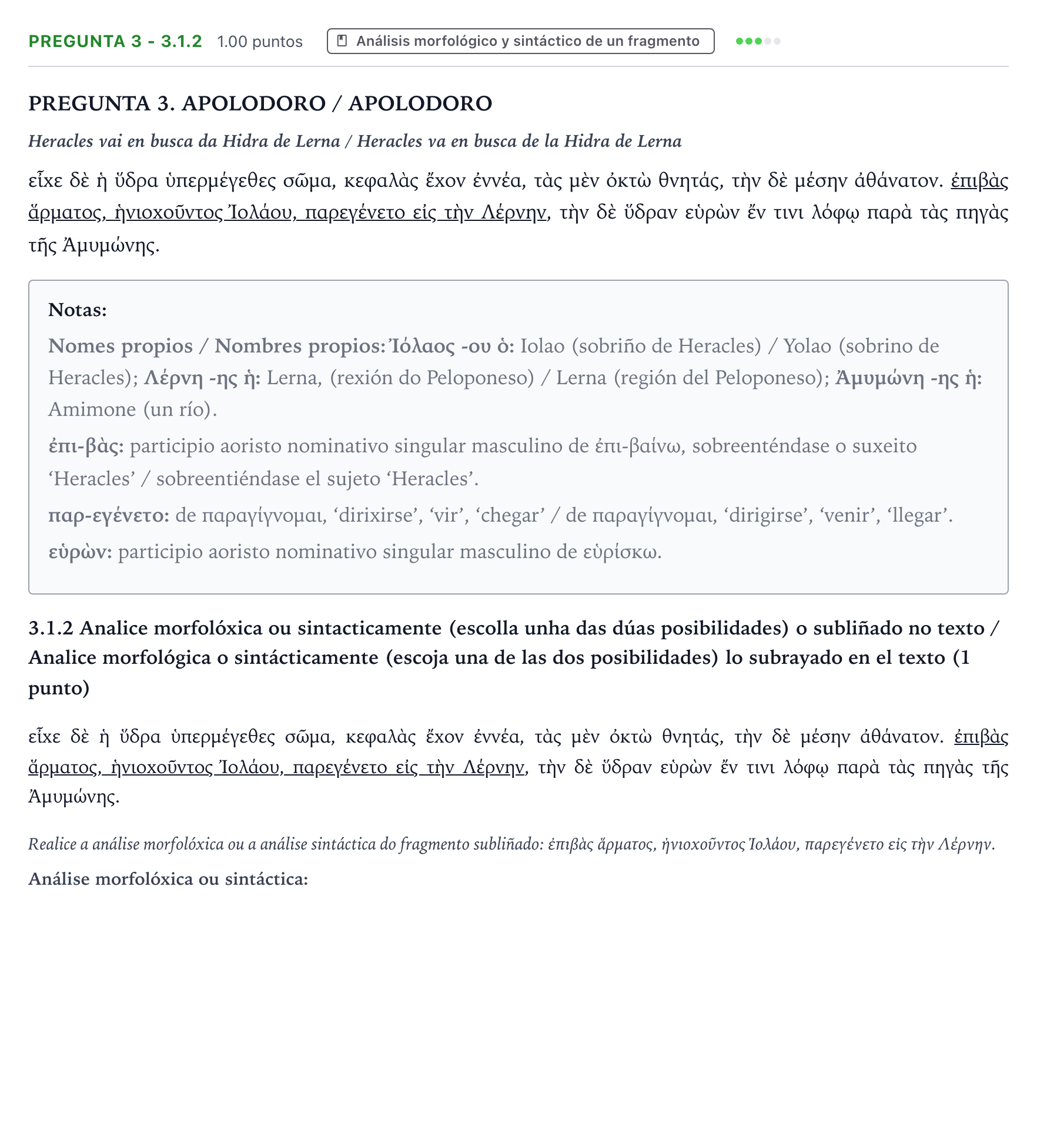 Enunciado: Pregunta 3 - 3.1.2 · Griego II PAU Galicia Ordinaria 2022