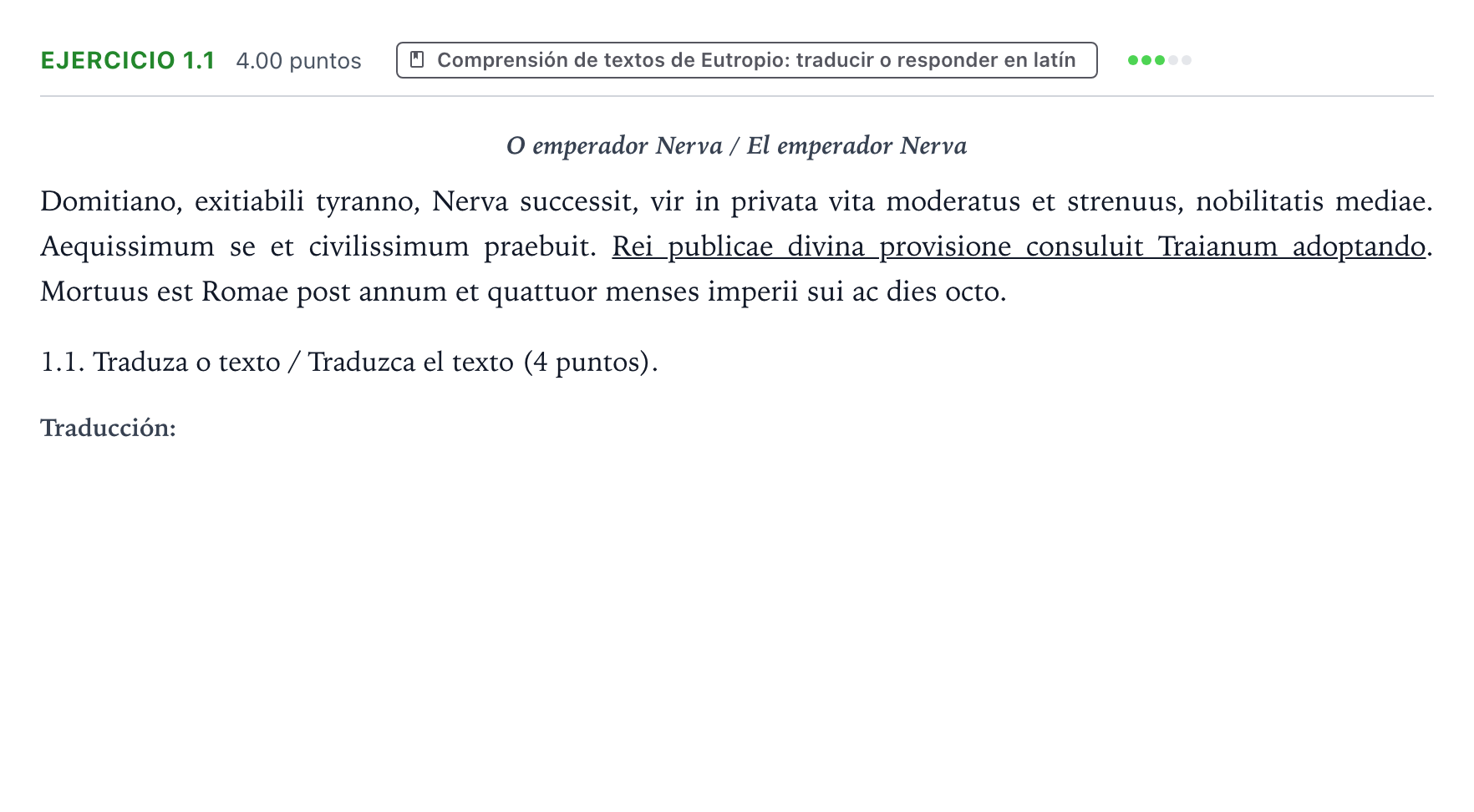 Enunciado: Ejercicio 1.1 · Latín II PAU Galicia Extraordinaria 2022