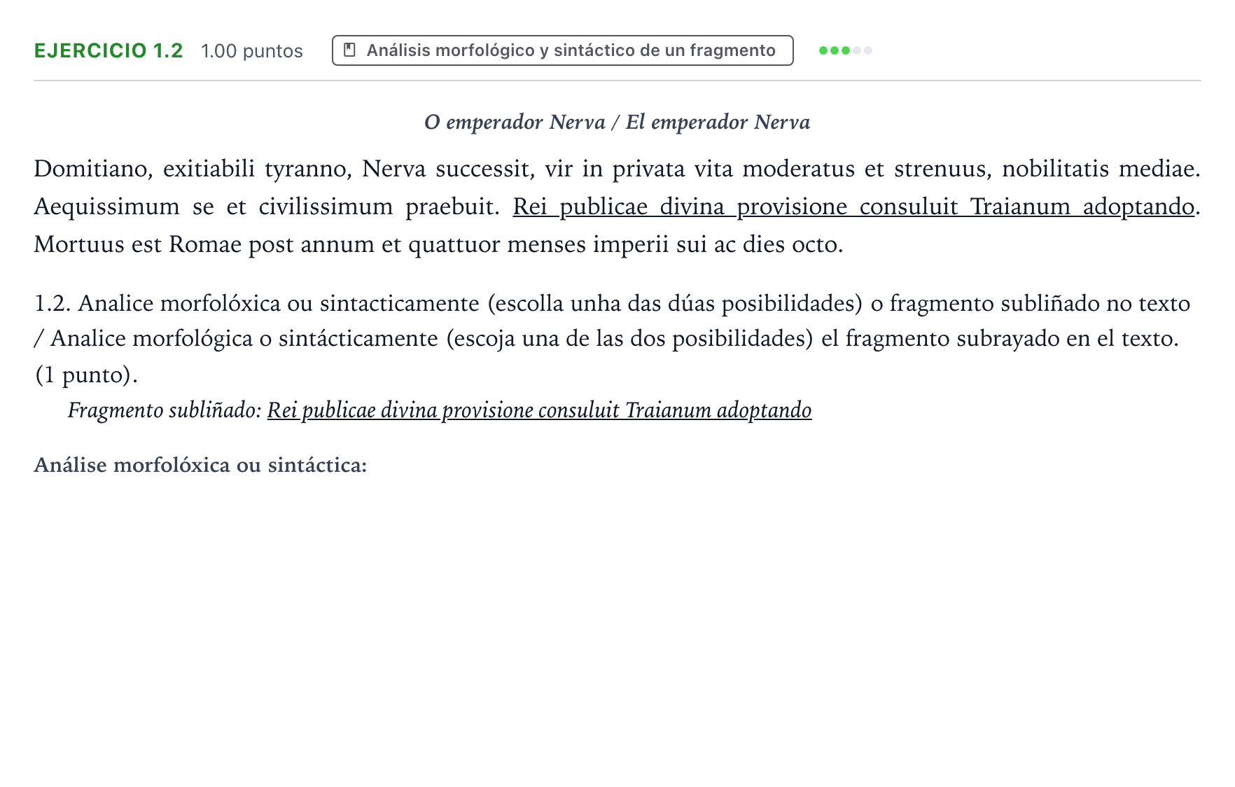 Enunciado: Ejercicio 1.2 · Latín II PAU Galicia Extraordinaria 2022