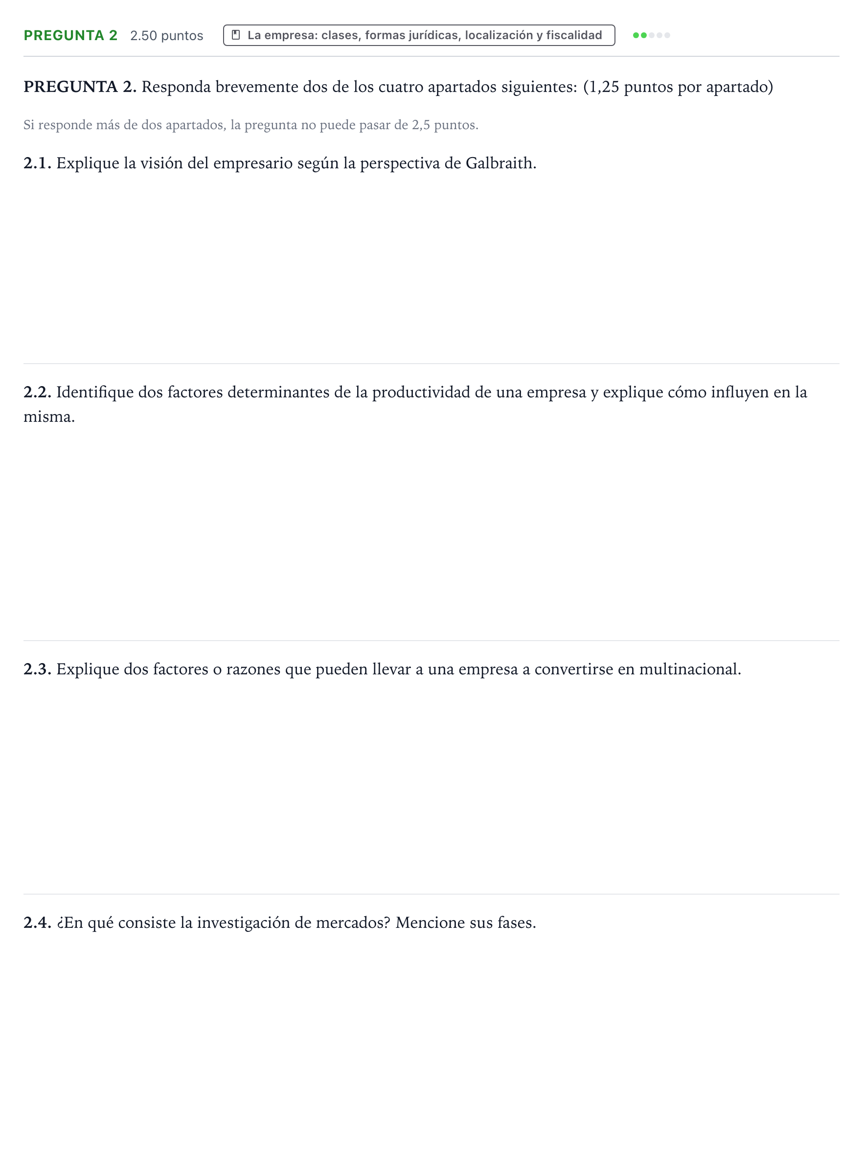 Enunciado: Pregunta 2 · Empresa y Diseño de Modelos de Negocio PAU Galicia Extraordinaria 2022