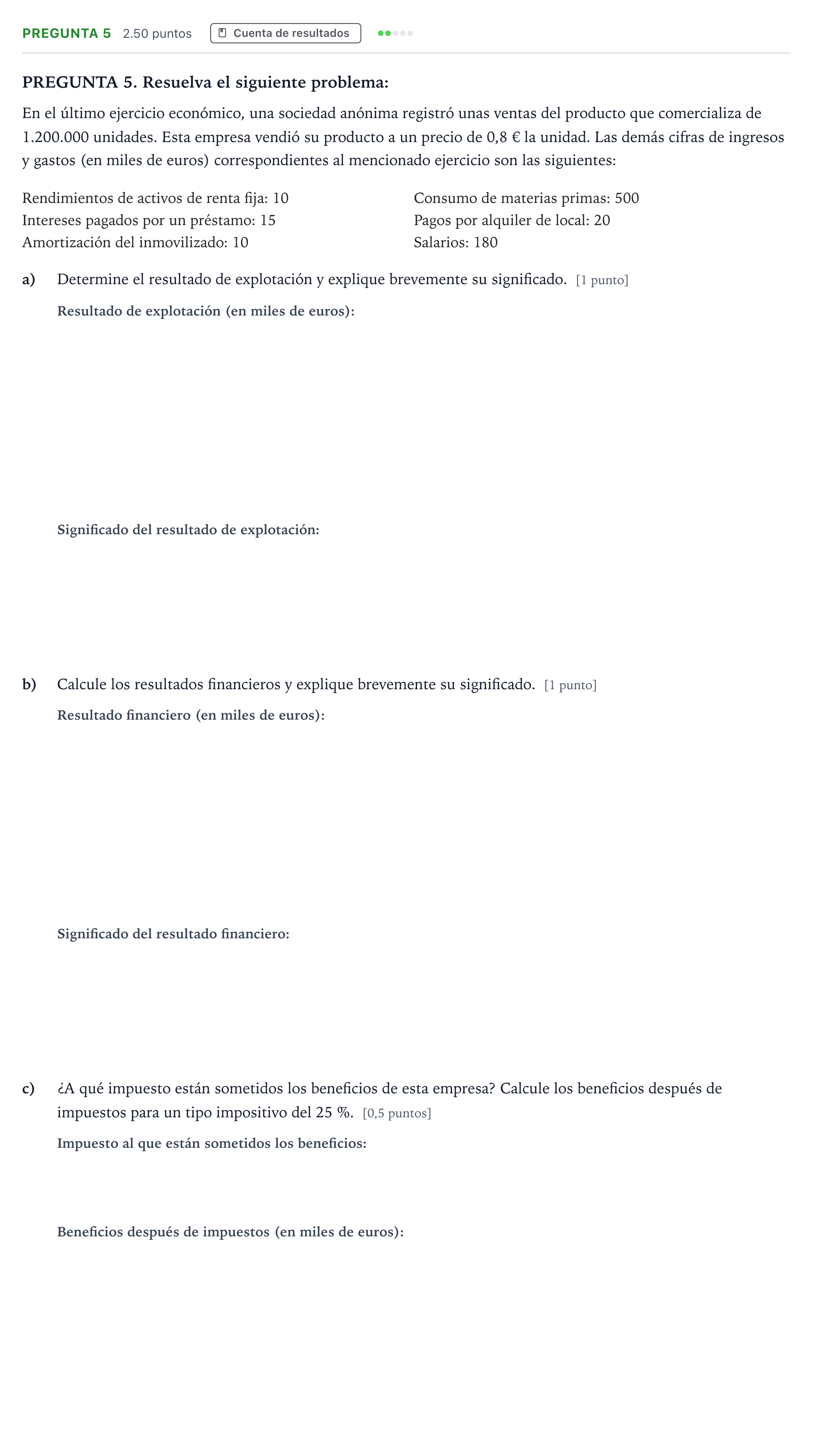 Enunciado: Pregunta 5 · Empresa y Diseño de Modelos de Negocio PAU Galicia Extraordinaria 2022