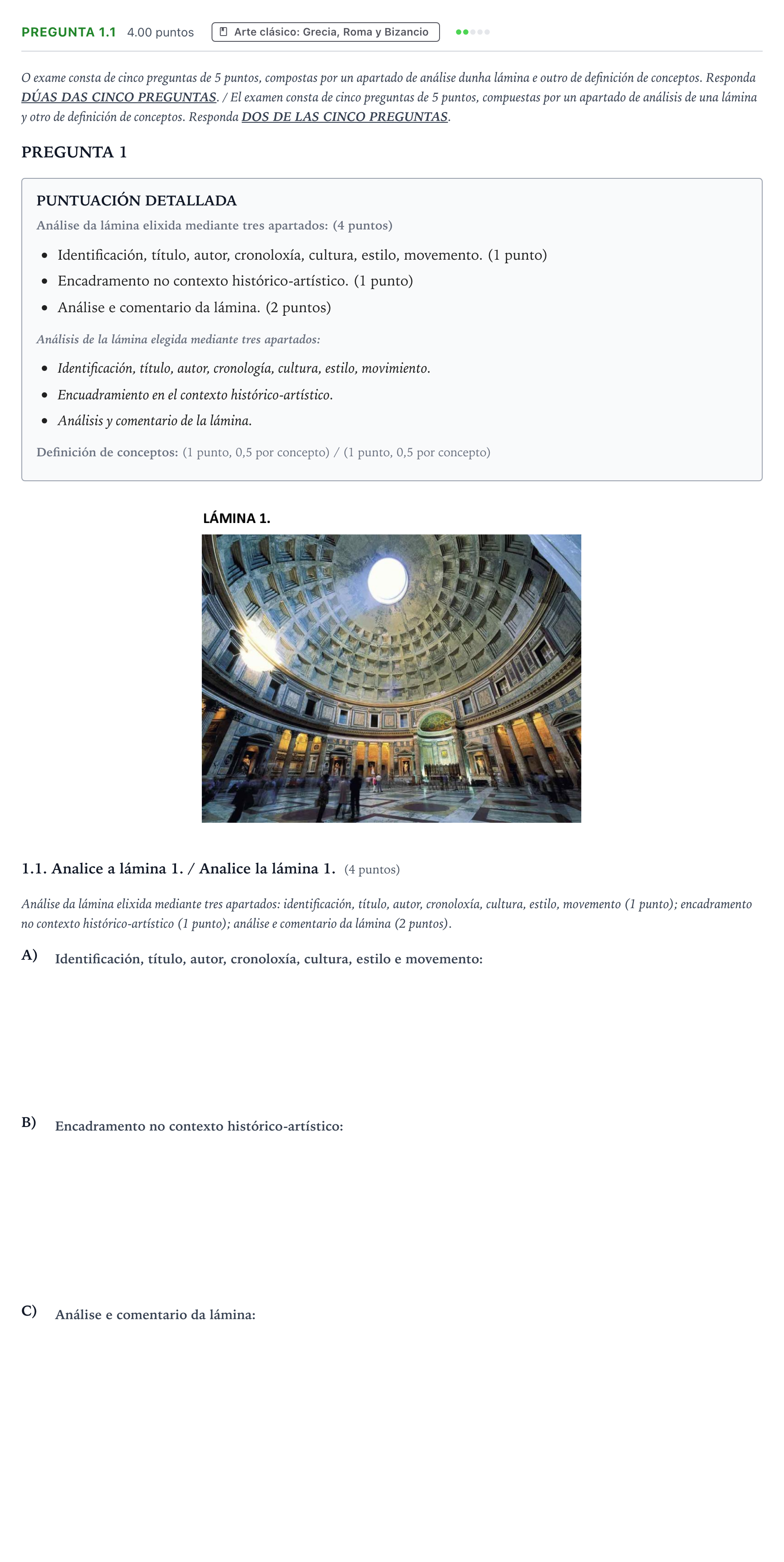 Enunciado: Pregunta 1.1 · Historia del Arte PAU Galicia Ordinaria 2022