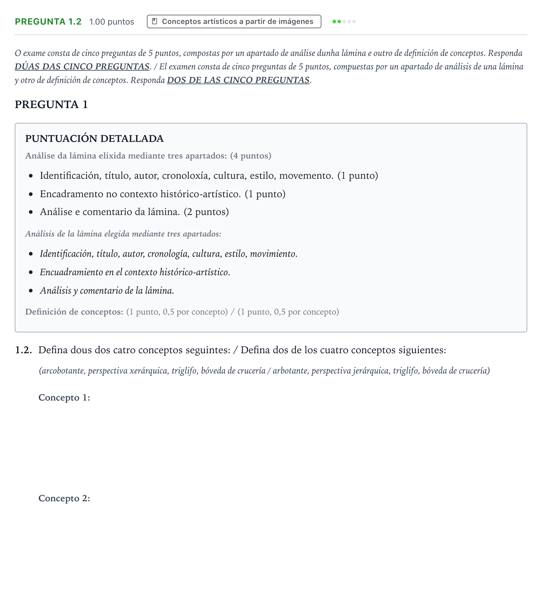 Enunciado: Pregunta 1.2 · Historia del Arte PAU Galicia Ordinaria 2022