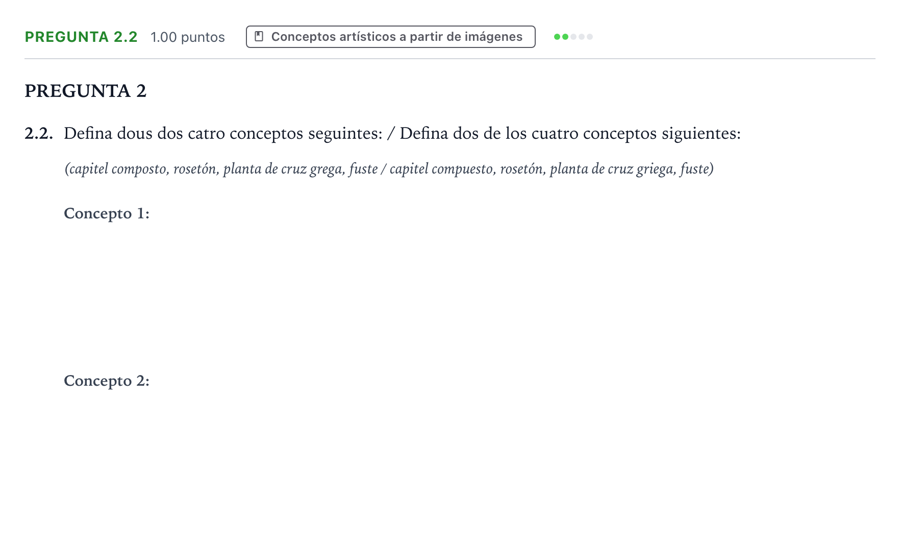 Enunciado: Pregunta 2.2 · Historia del Arte PAU Galicia Ordinaria 2022