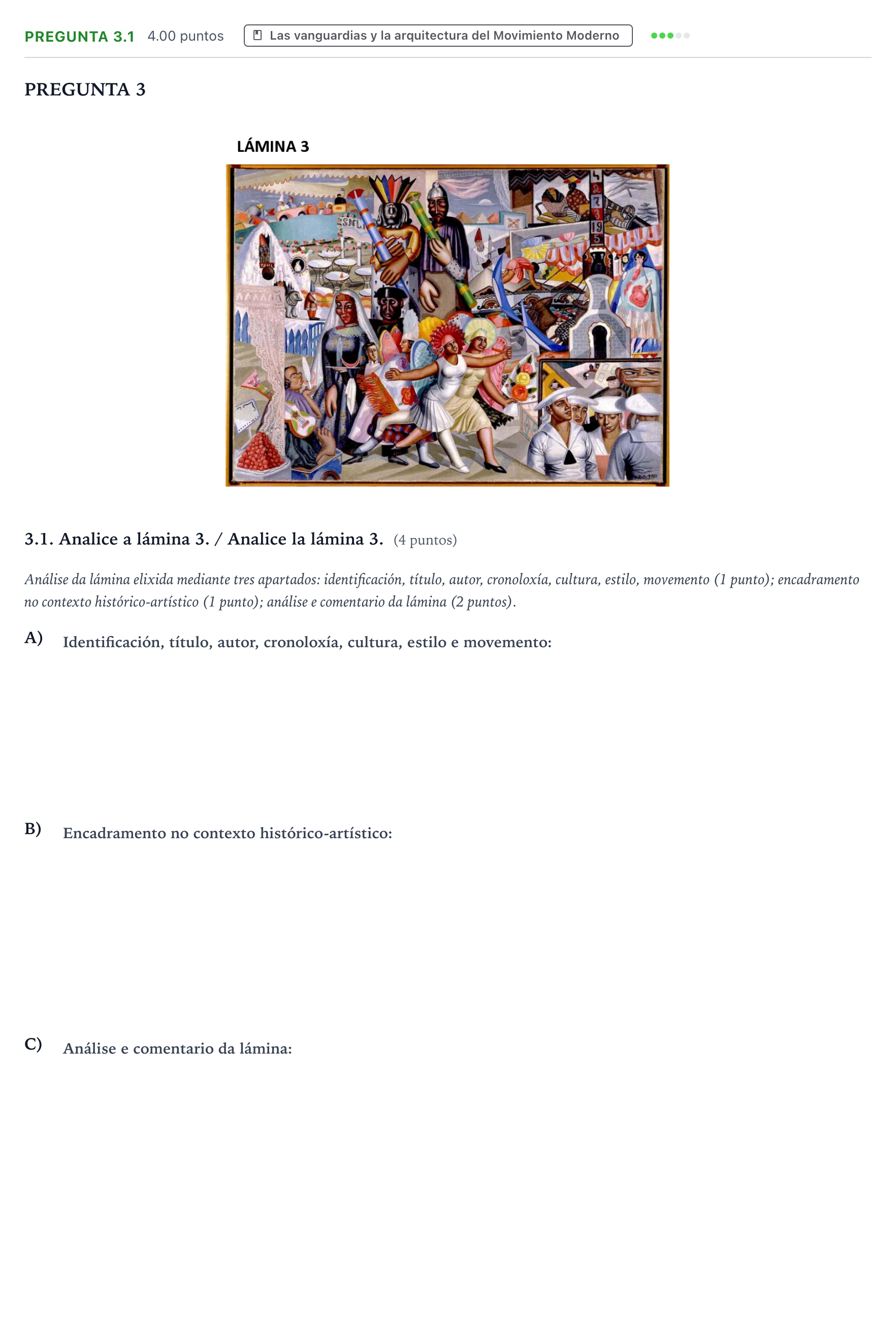 Enunciado: Pregunta 3.1 · Historia del Arte PAU Galicia Ordinaria 2022