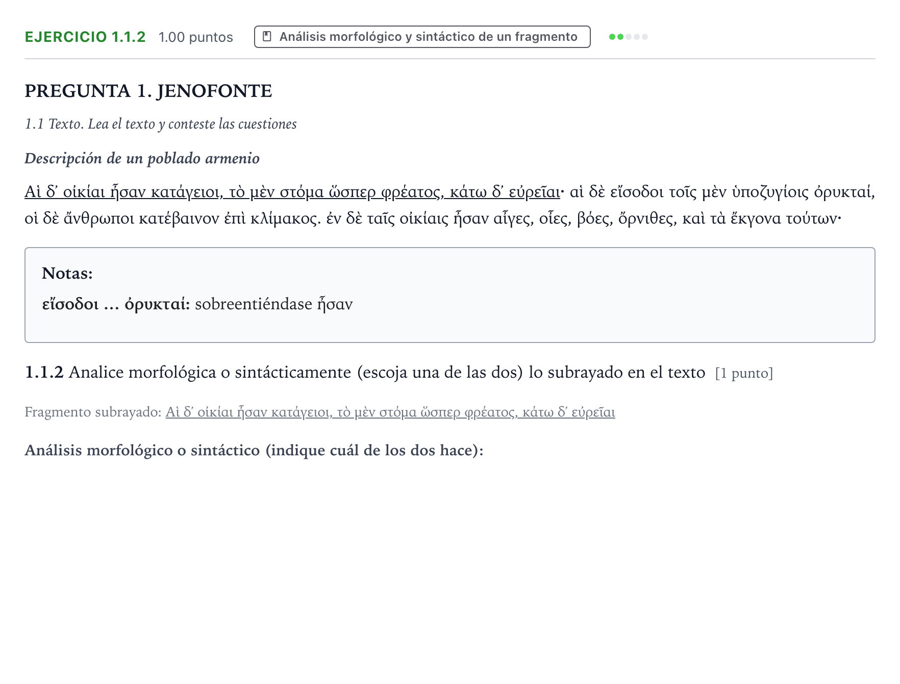 Enunciado: Ejercicio 1.1.2 · Griego II PAU Galicia Extraordinaria 2022