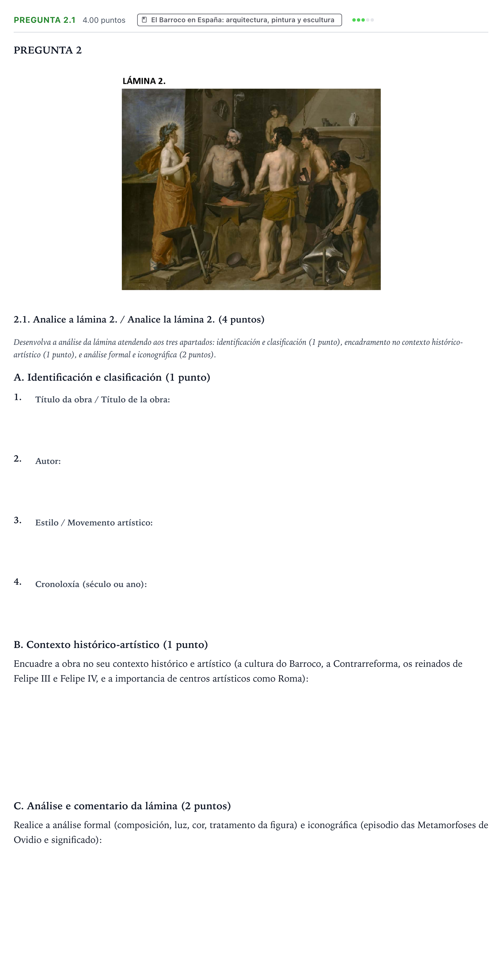 Enunciado: Pregunta 2.1 - El Barroco en España · Historia del Arte PAU Galicia Extraordinaria 2022