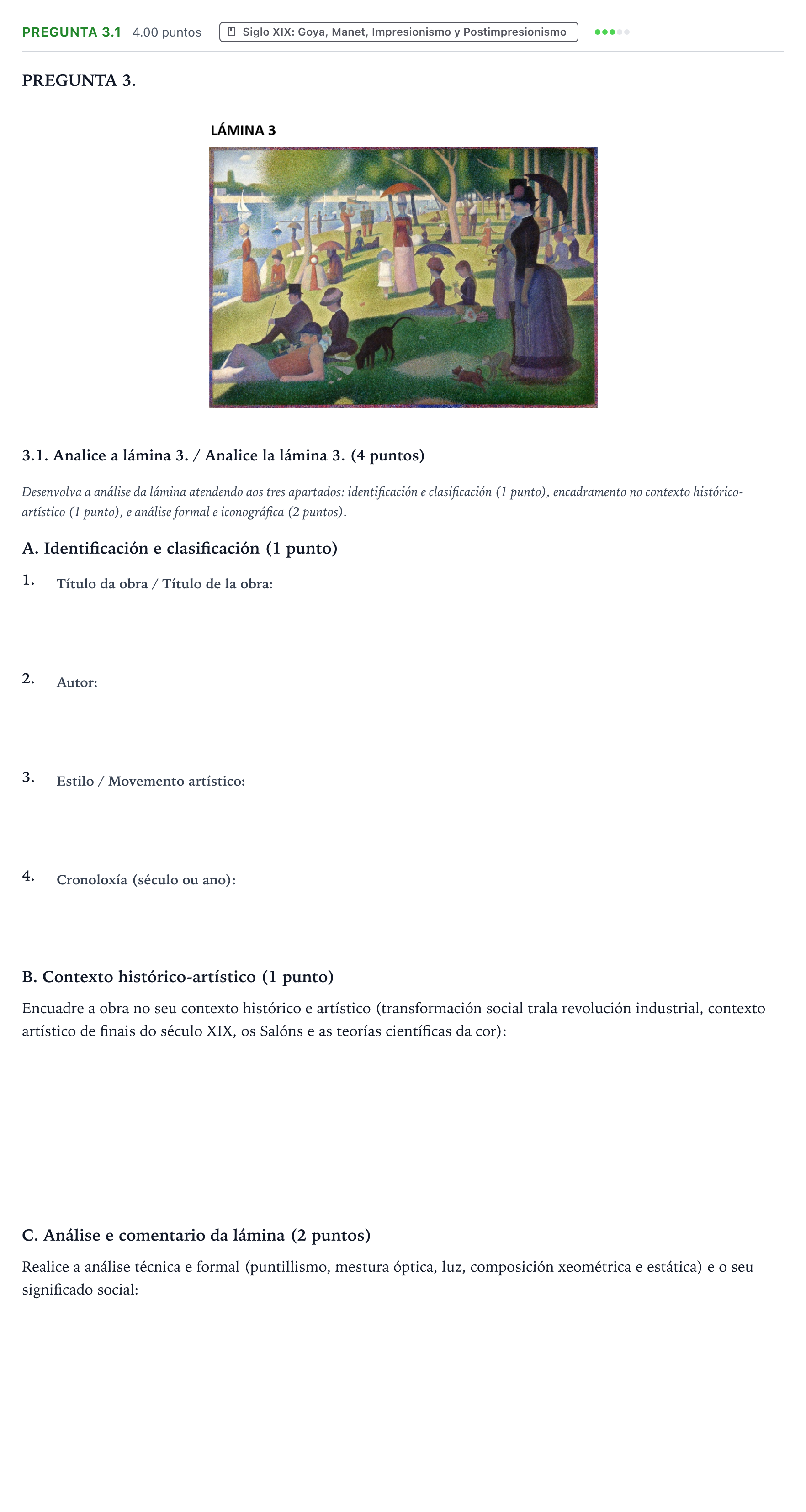 Enunciado: Pregunta 3.1 - Siglo XIX · Historia del Arte PAU Galicia Extraordinaria 2022