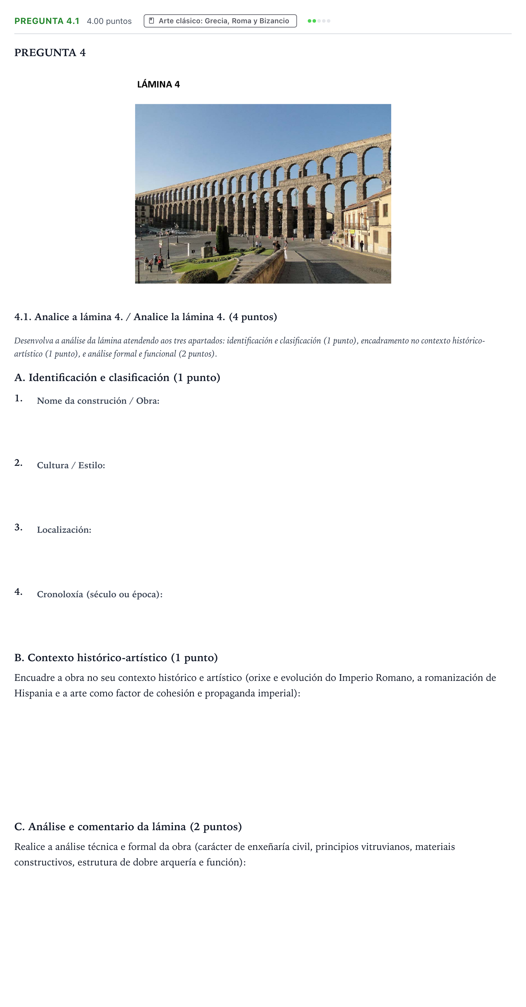 Enunciado: Pregunta 4.1 - Arte clásico · Historia del Arte PAU Galicia Extraordinaria 2022