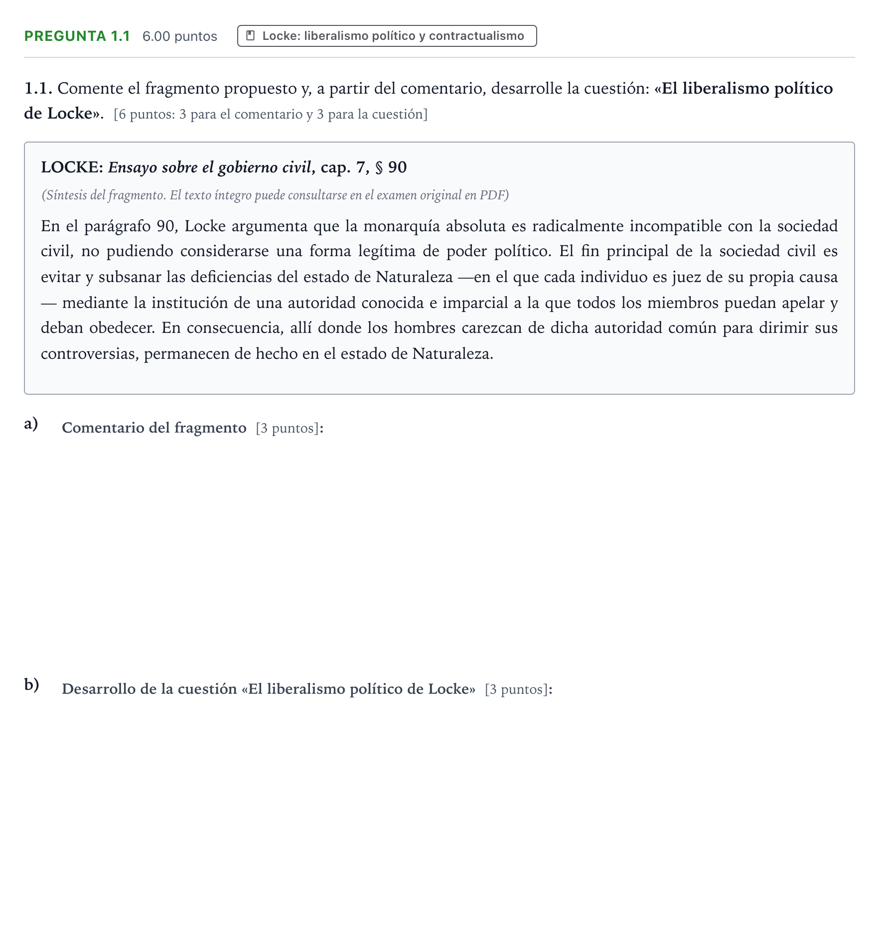 Enunciado: Pregunta 1.1 · Historia de la Filosofía PAU Galicia Ordinaria 2022