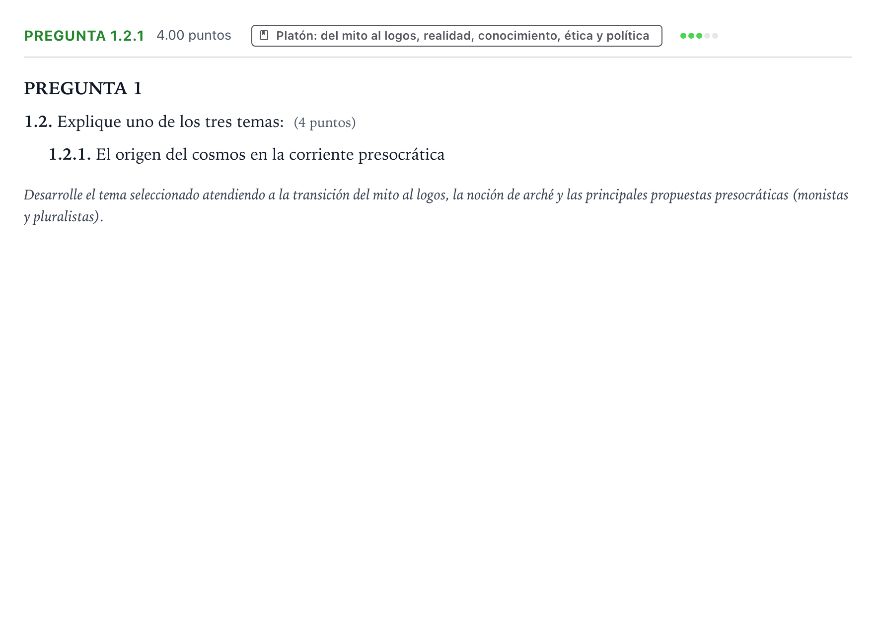 Enunciado: Pregunta 1.2.1 · Historia de la Filosofía PAU Galicia Ordinaria 2022