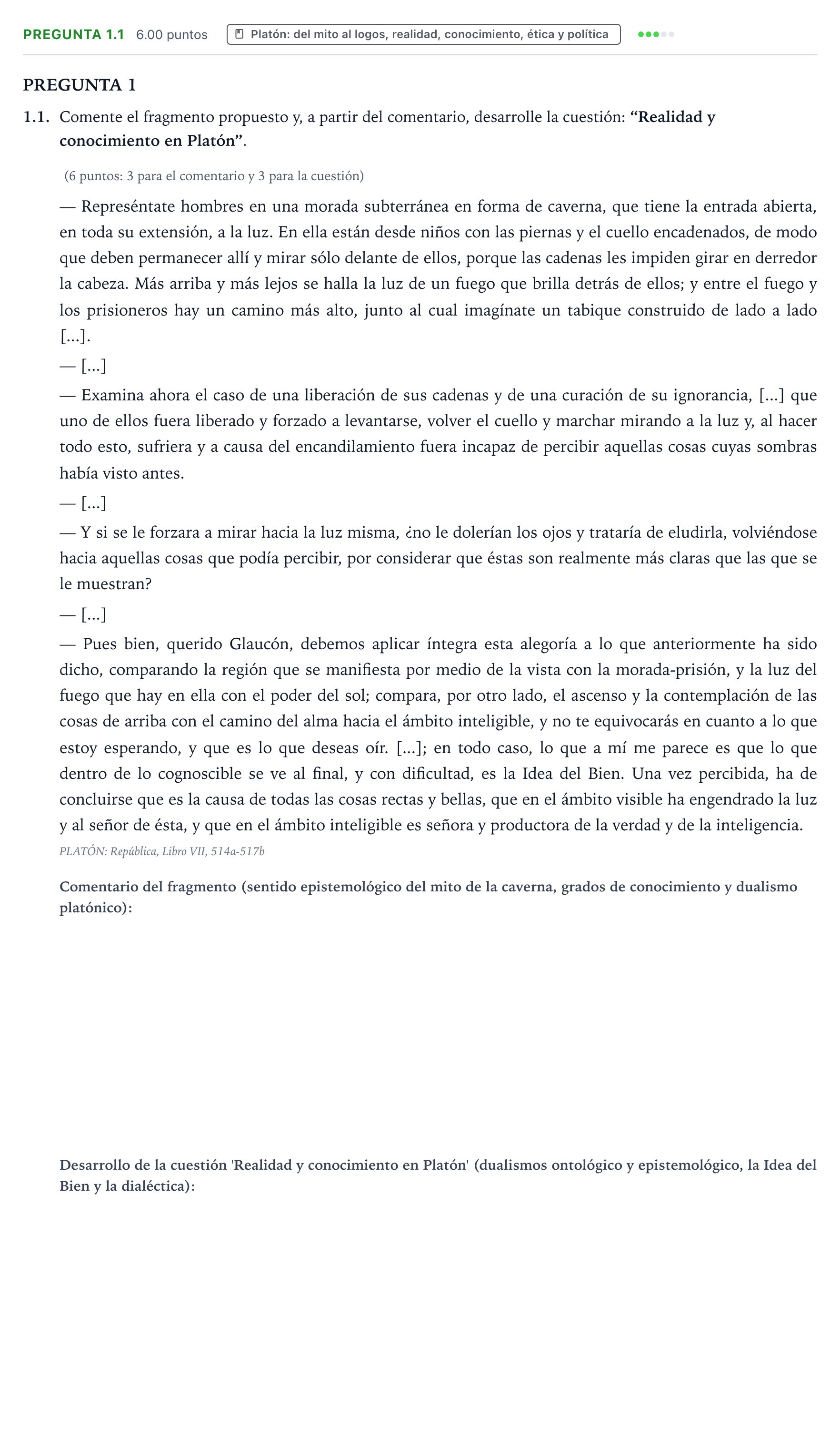 Enunciado: Pregunta 1.1 · Historia de la Filosofía PAU Galicia Extraordinaria 2022