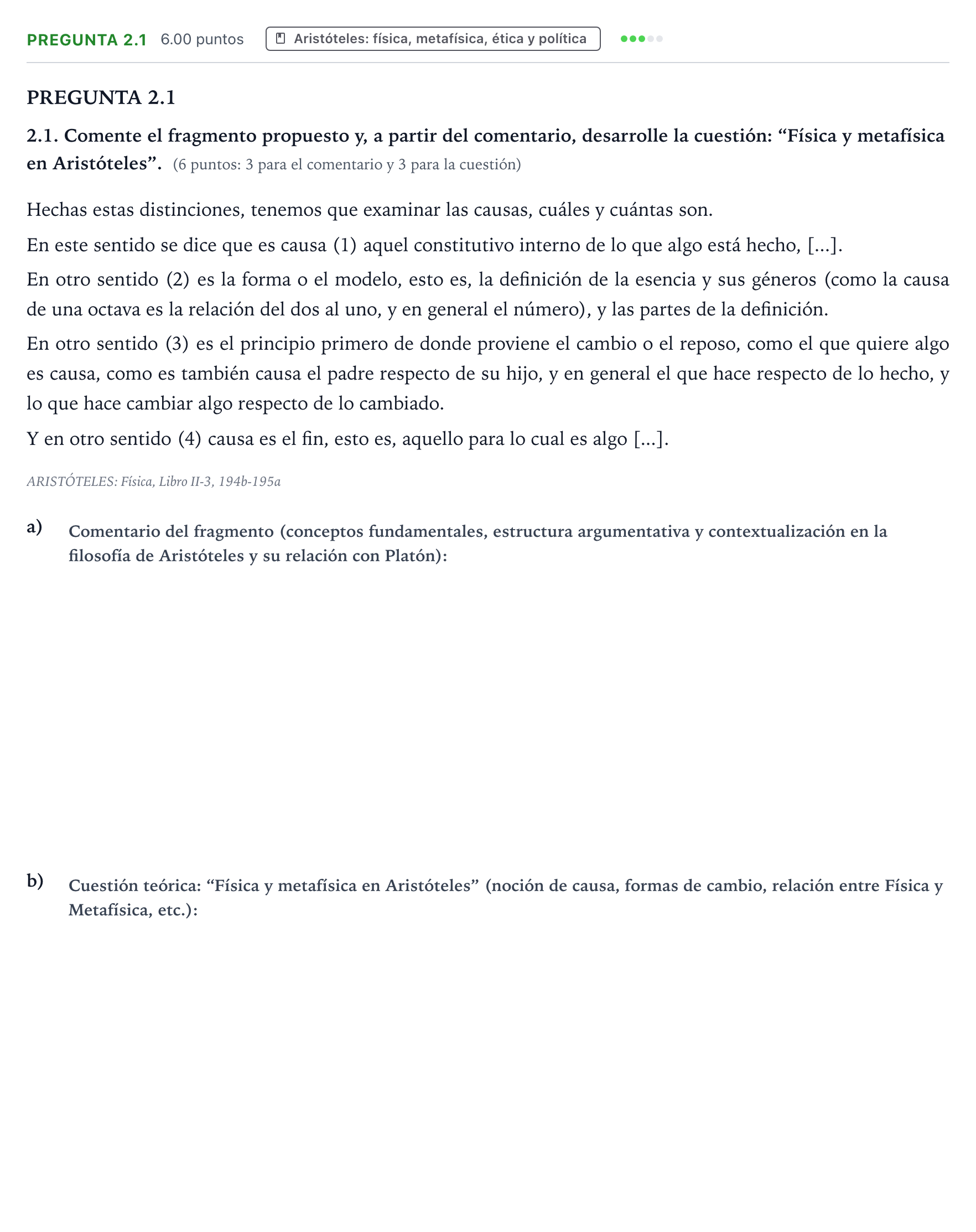 Enunciado: Pregunta 2.1 · Historia de la Filosofía PAU Galicia Extraordinaria 2022