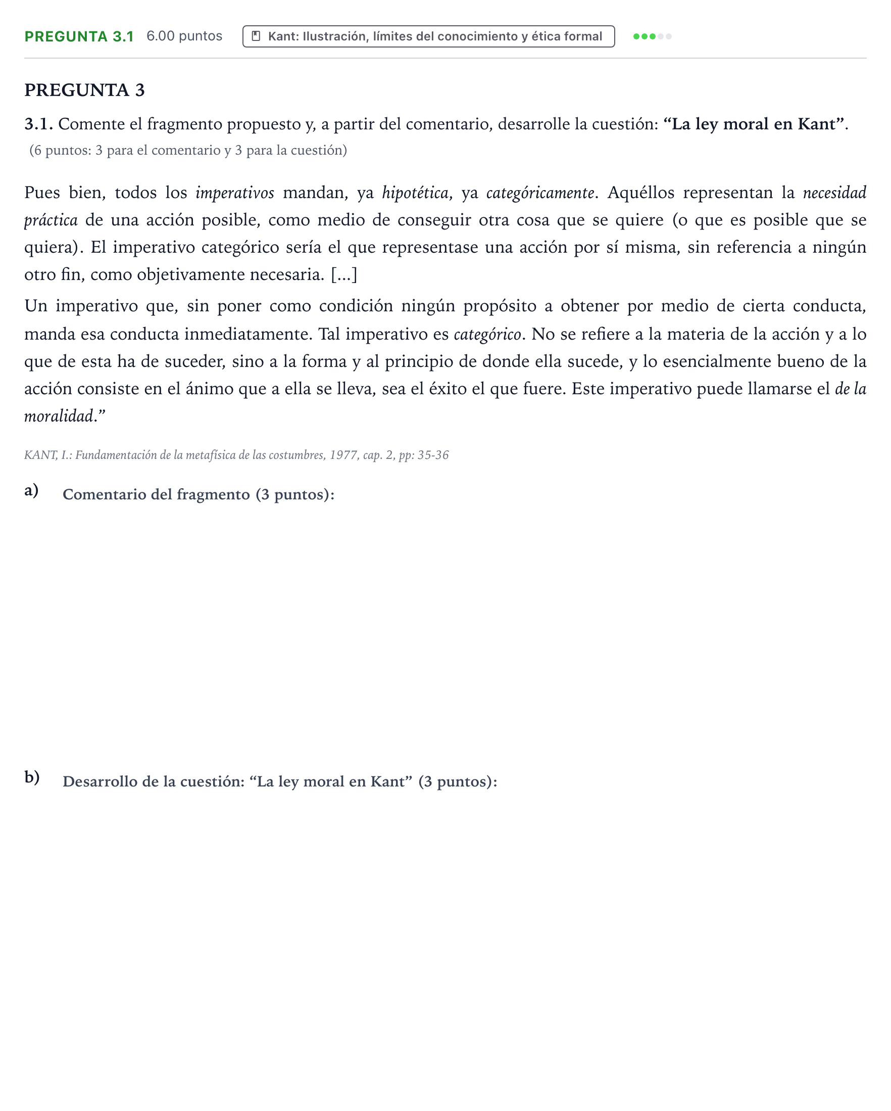 Enunciado: Pregunta 3.1 · Historia de la Filosofía PAU Galicia Extraordinaria 2022