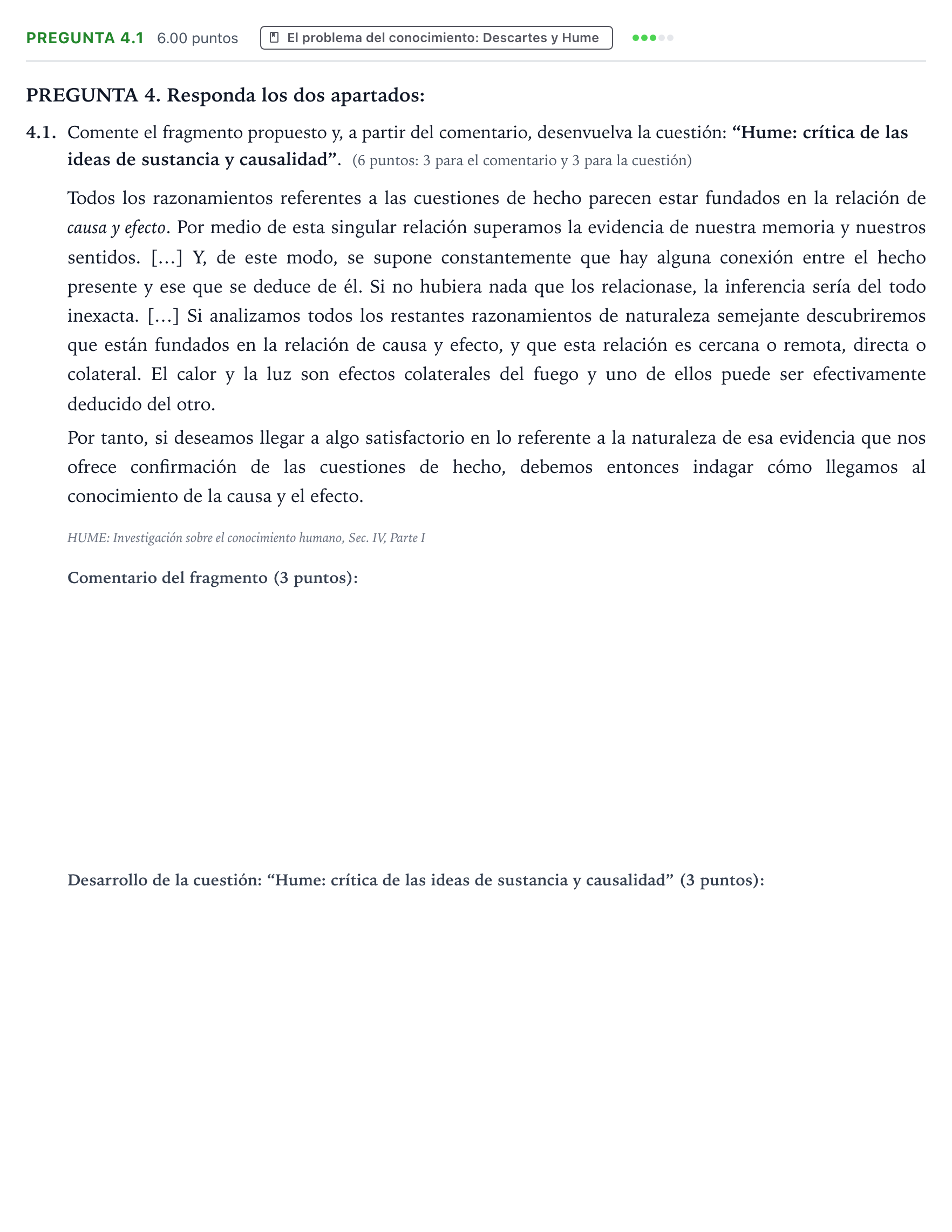 Enunciado: Pregunta 4.1 · Historia de la Filosofía PAU Galicia Extraordinaria 2022