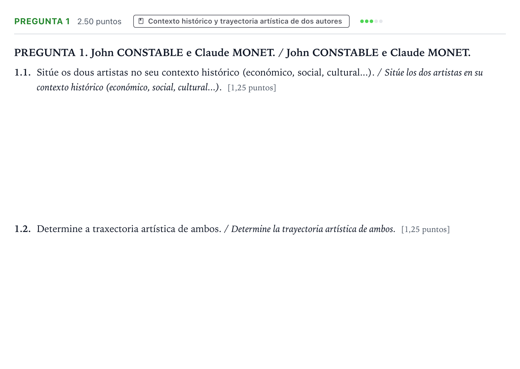 Enunciado: Pregunta 1 · Fundamentos Artísticos PAU Galicia Ordinaria 2022