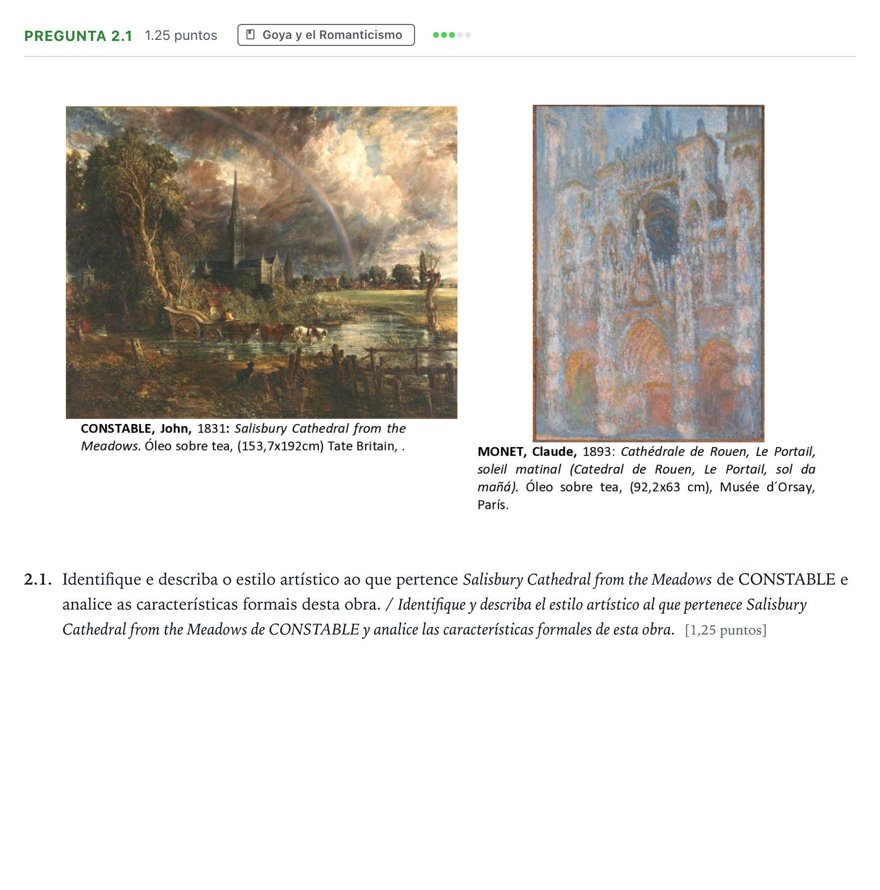 Enunciado: Pregunta 2.1 - Goya y el Romanticismo · Fundamentos Artísticos PAU Galicia Ordinaria 2022
