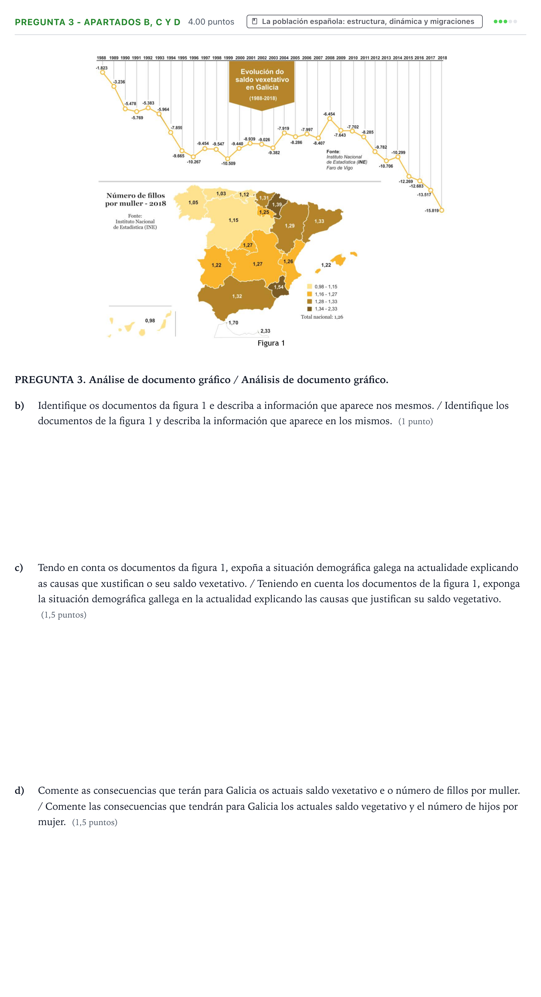 Enunciado: Pregunta 3 - Apartados b, c y d · Geografía PAU Galicia Ordinaria 2022