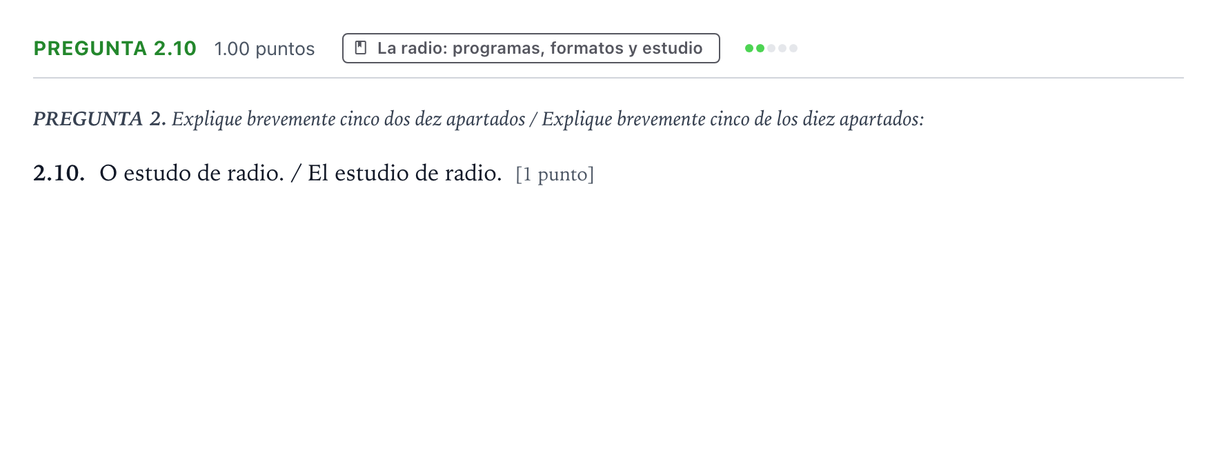 Enunciado: Pregunta 2.10 · Cultura Audiovisual II PAU Galicia Ordinaria 2022