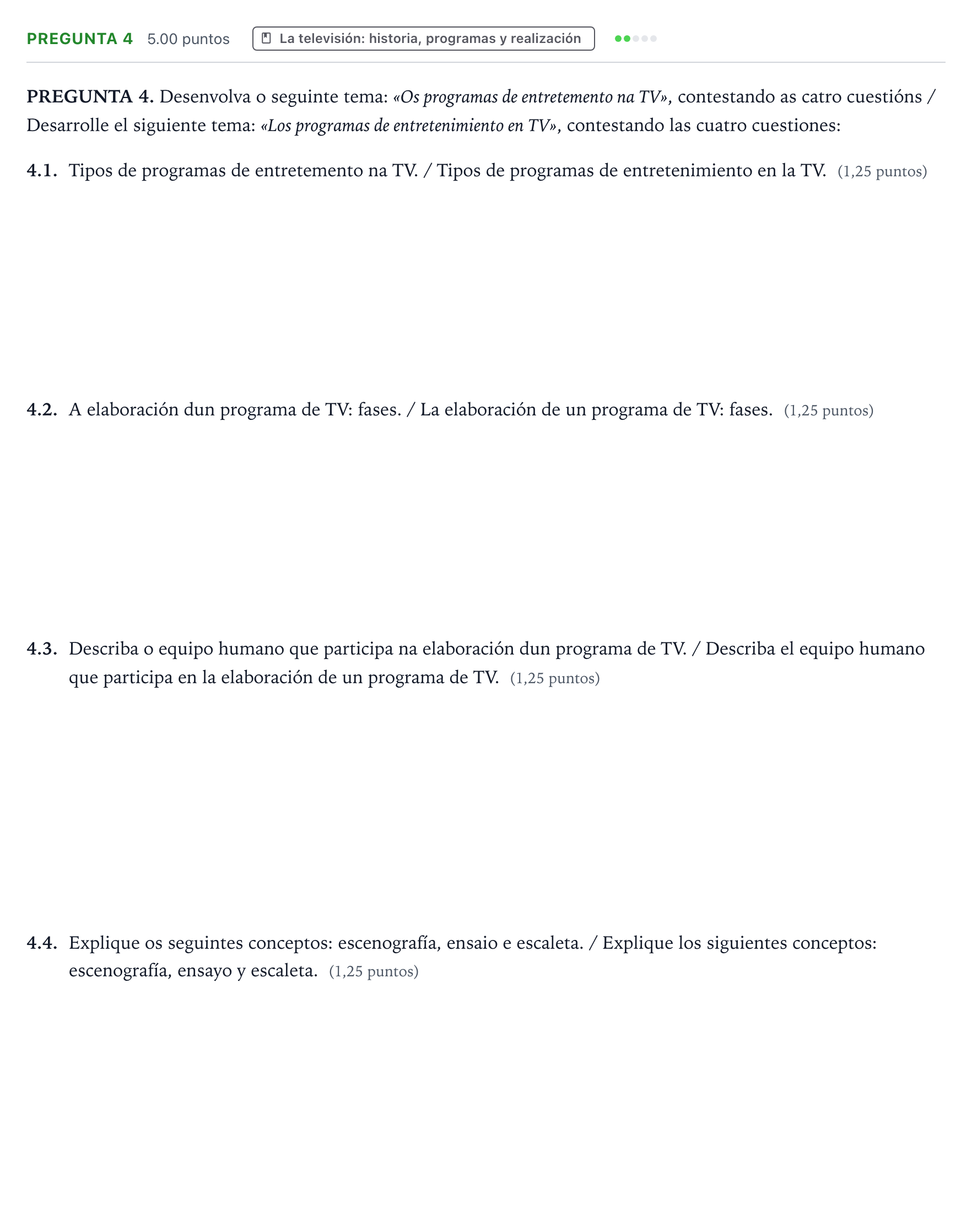 Enunciado: Pregunta 4 · Cultura Audiovisual II PAU Galicia Ordinaria 2022
