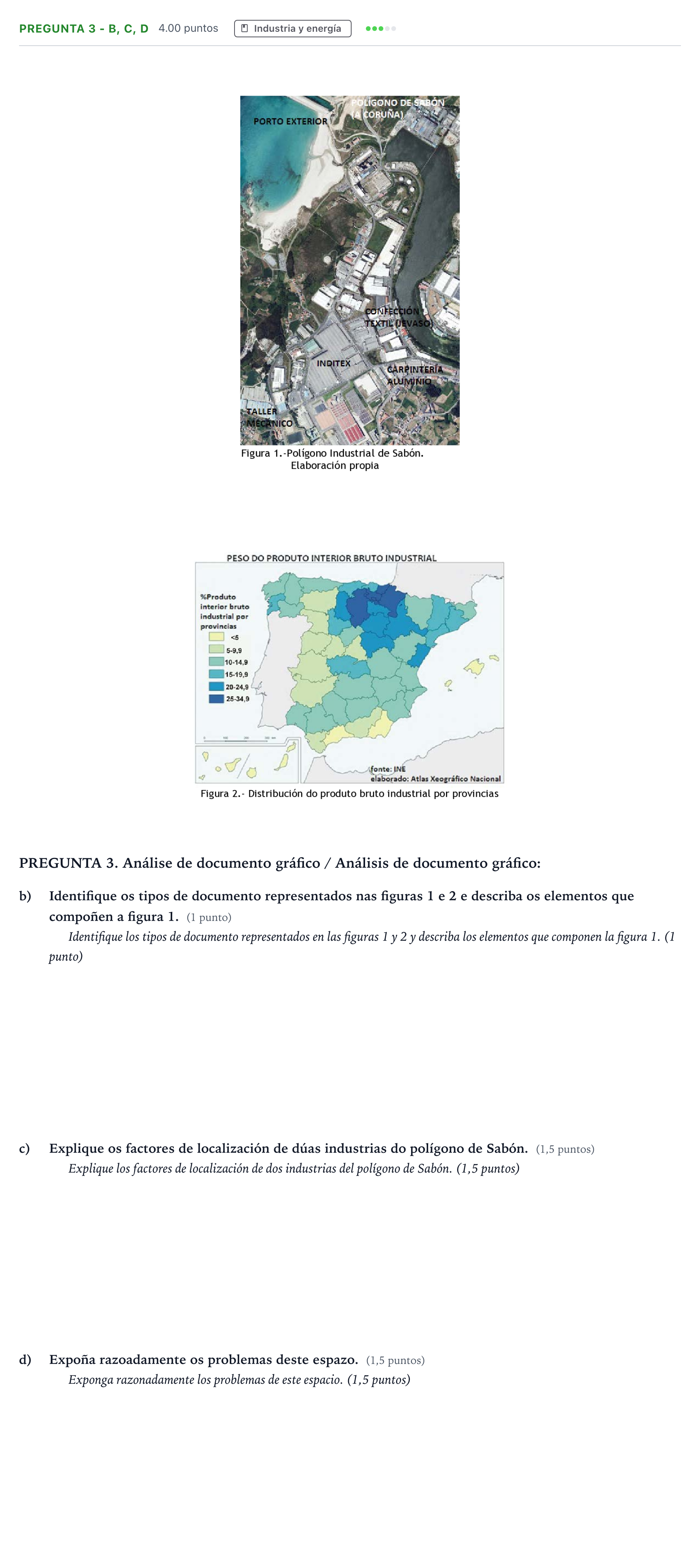 Enunciado: Pregunta 3 - b, c, d · Geografía PAU Galicia Extraordinaria 2022