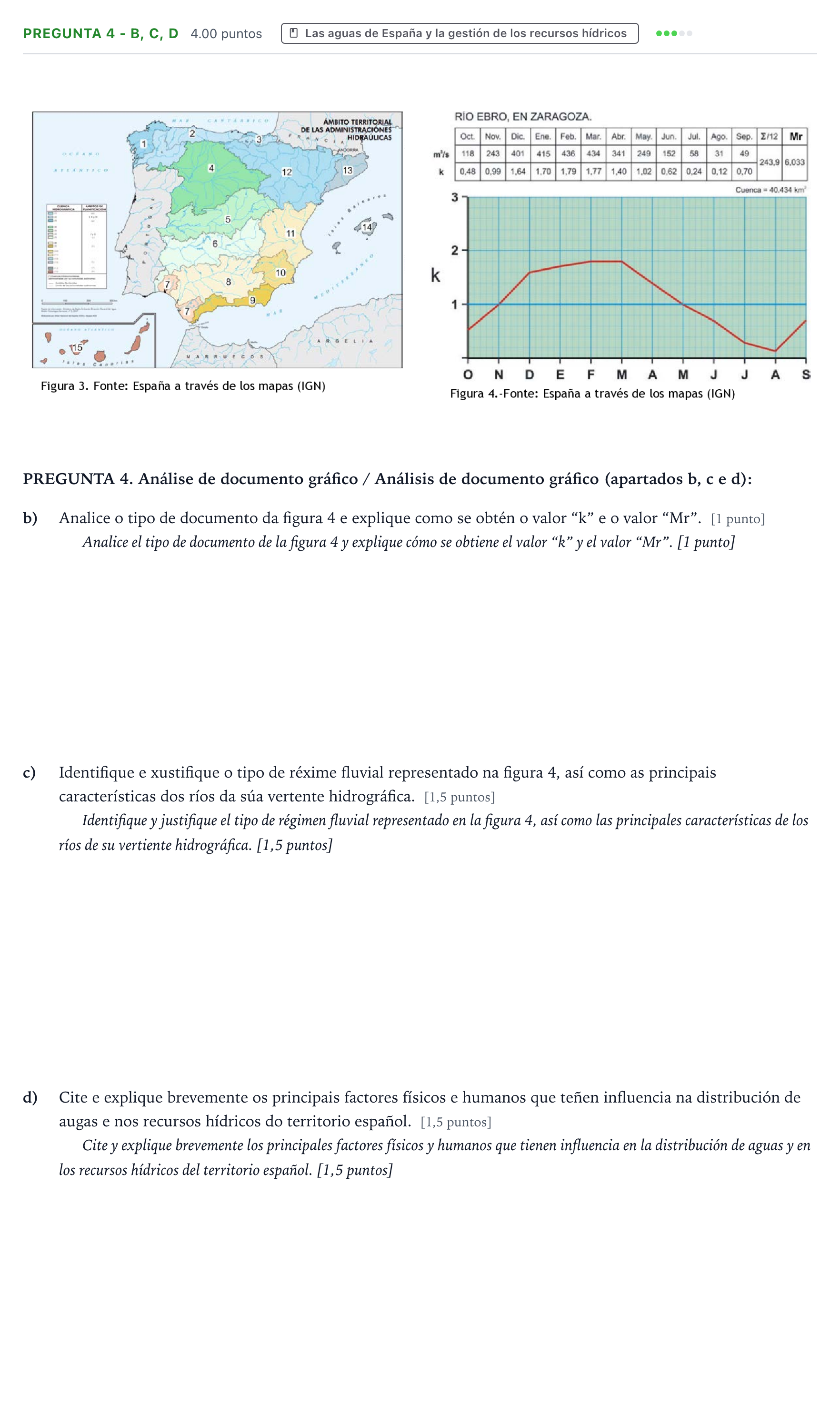Enunciado: Pregunta 4 - b, c, d · Geografía PAU Galicia Extraordinaria 2022
