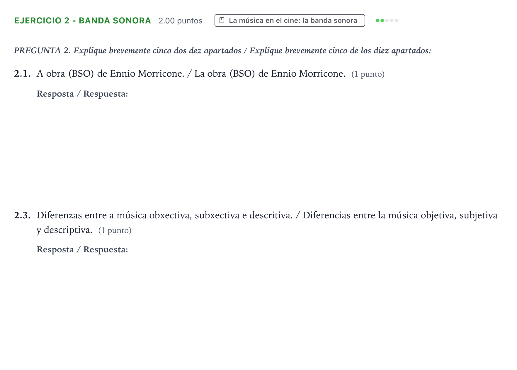Enunciado: Ejercicio 2 - Banda sonora · Cultura Audiovisual II PAU Galicia Extraordinaria 2022
