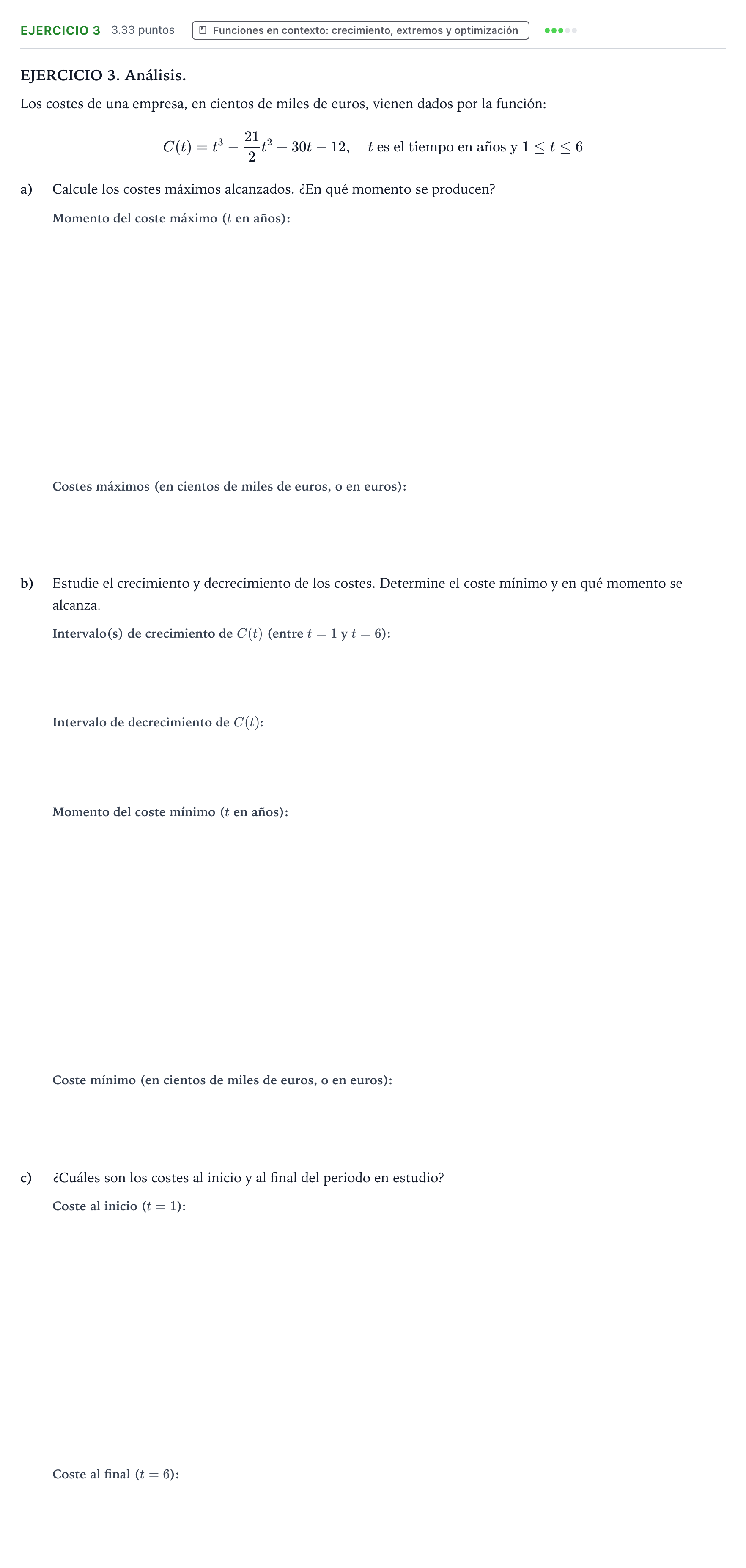 Enunciado: Ejercicio 3 · Matemáticas aplicadas a las Ciencias Sociales II PAU Galicia Extraordinaria 2022