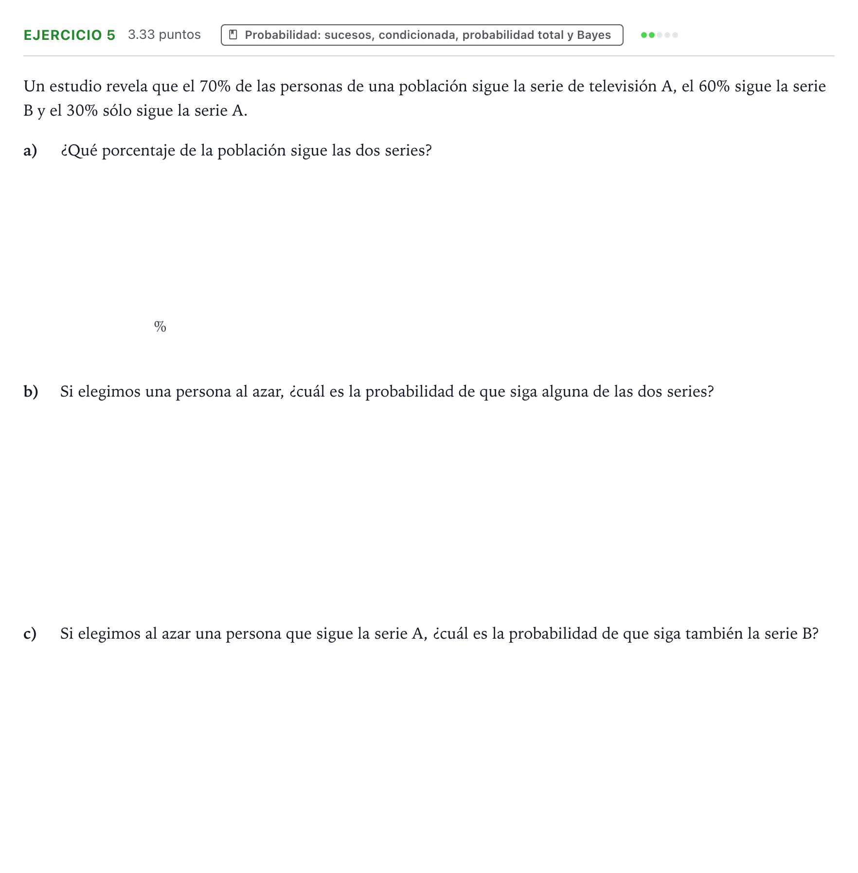 Enunciado: Ejercicio 5 · Matemáticas aplicadas a las Ciencias Sociales II PAU Galicia Extraordinaria 2022