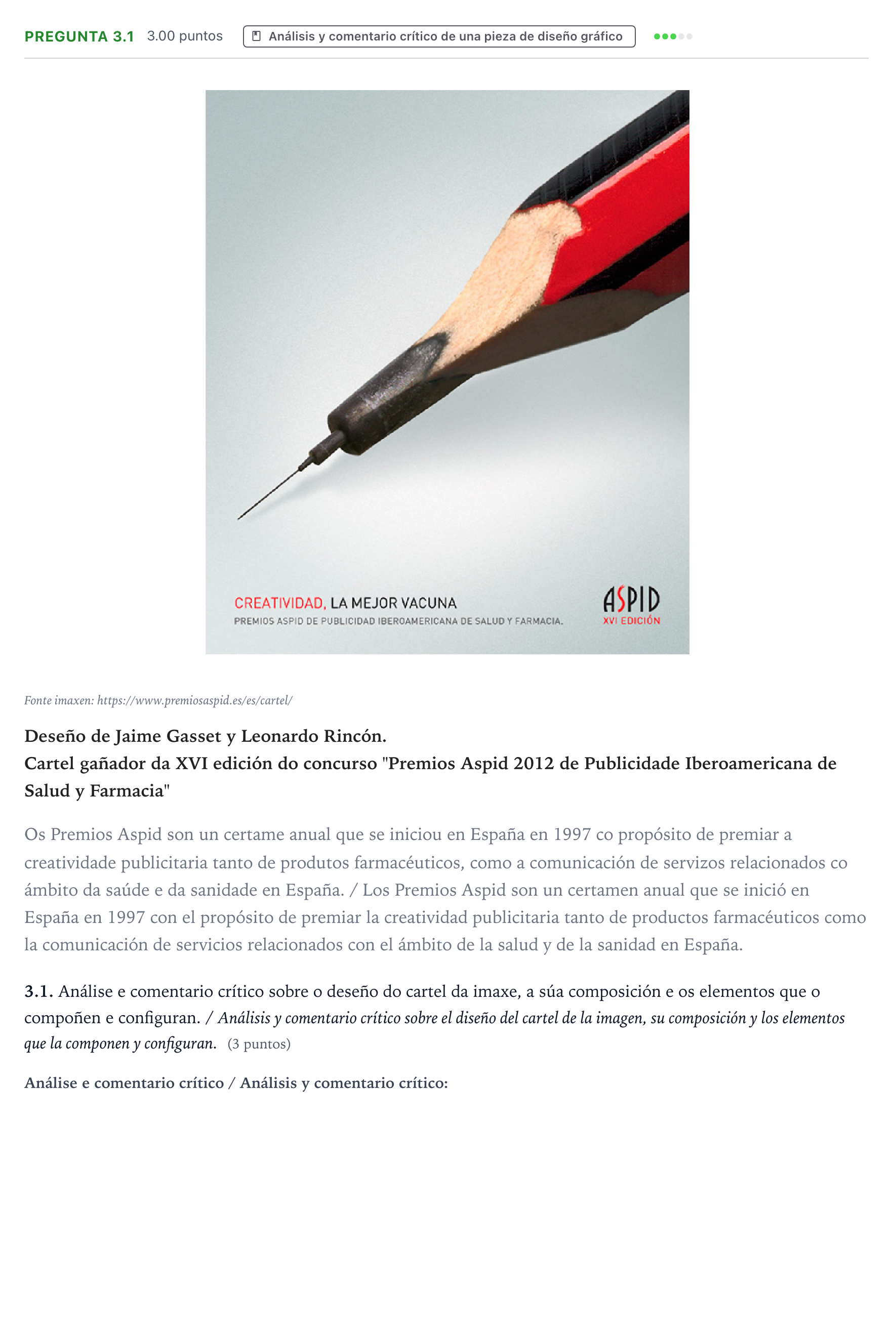 Enunciado: Pregunta 3.1 · Diseño PAU Galicia Extraordinaria 2022