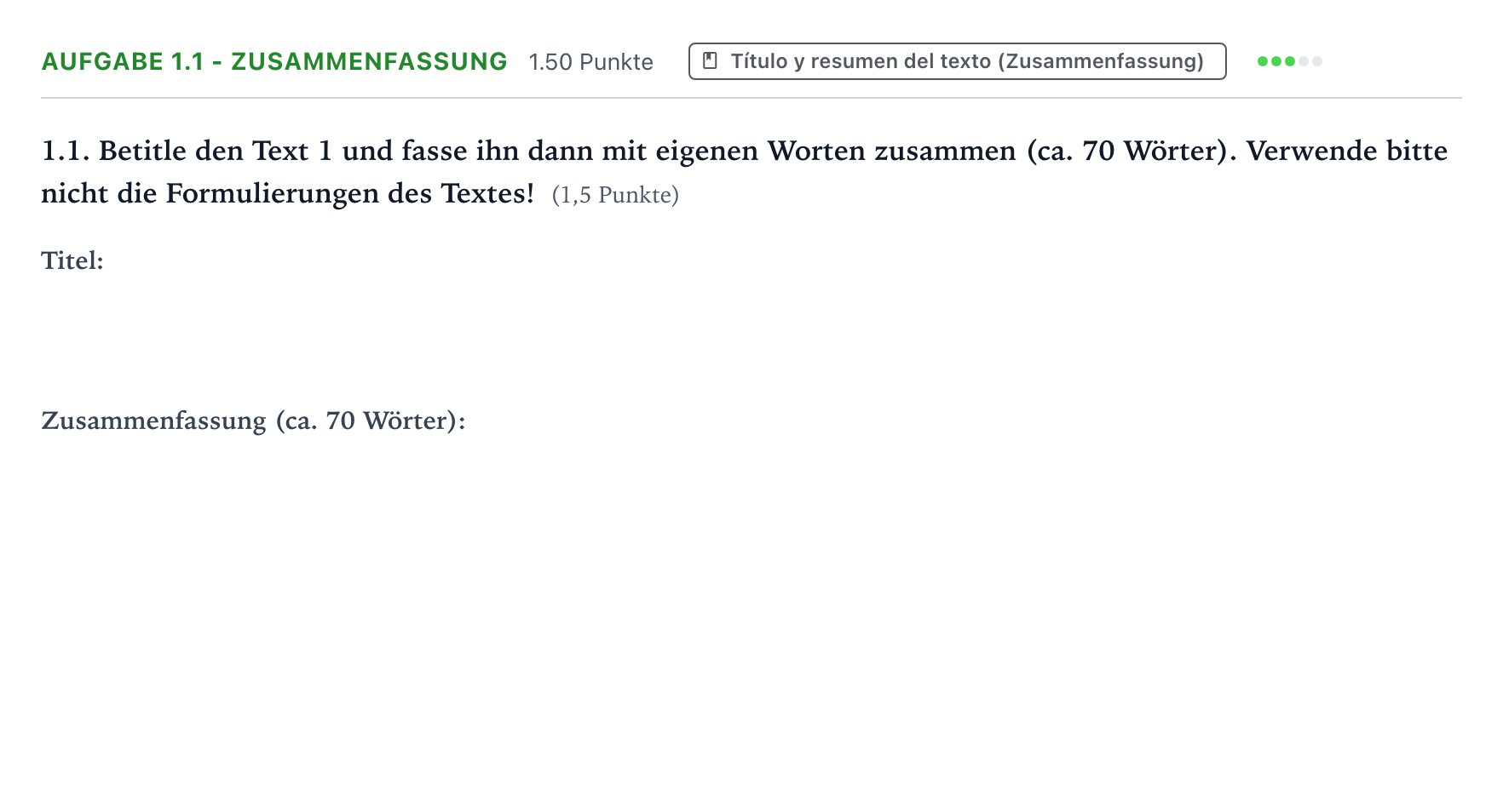 Enunciado: Ejercicio 1.1 - Zusammenfassung · Alemán PAU Galicia Ordinaria (2ª lengua extranjera) 2022