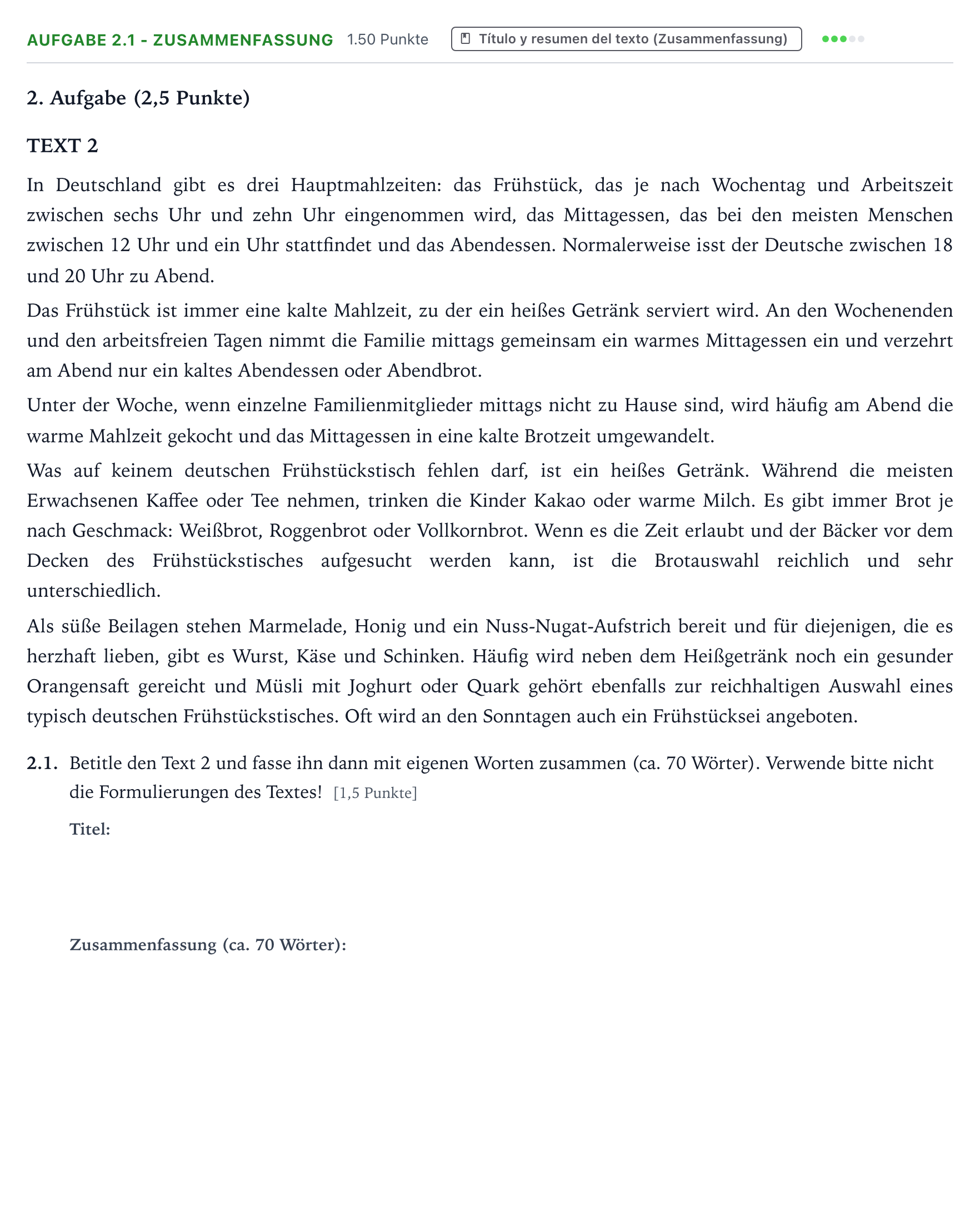 Enunciado: Ejercicio 2.1 - Zusammenfassung · Alemán PAU Galicia Ordinaria (2ª lengua extranjera) 2022