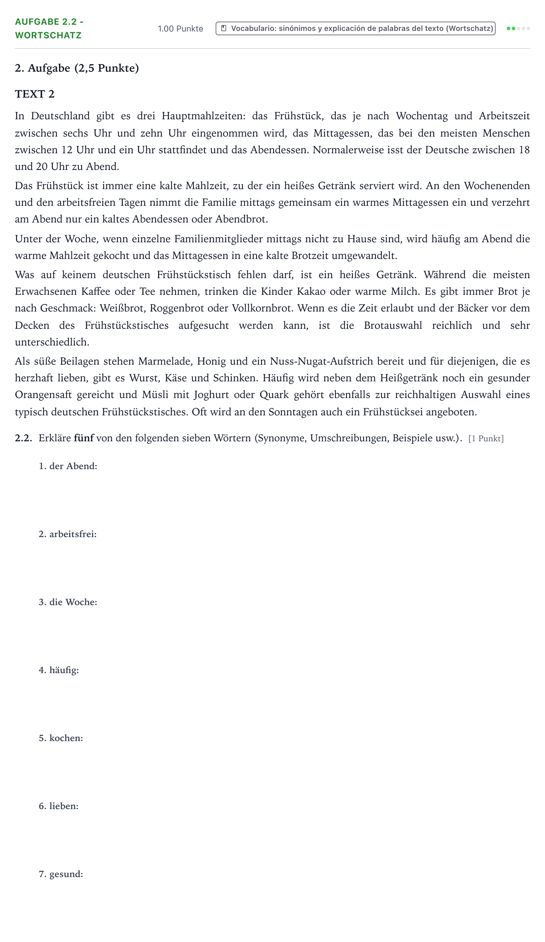 Enunciado: Ejercicio 2.2 - Wortschatz · Alemán PAU Galicia Ordinaria (2ª lengua extranjera) 2022