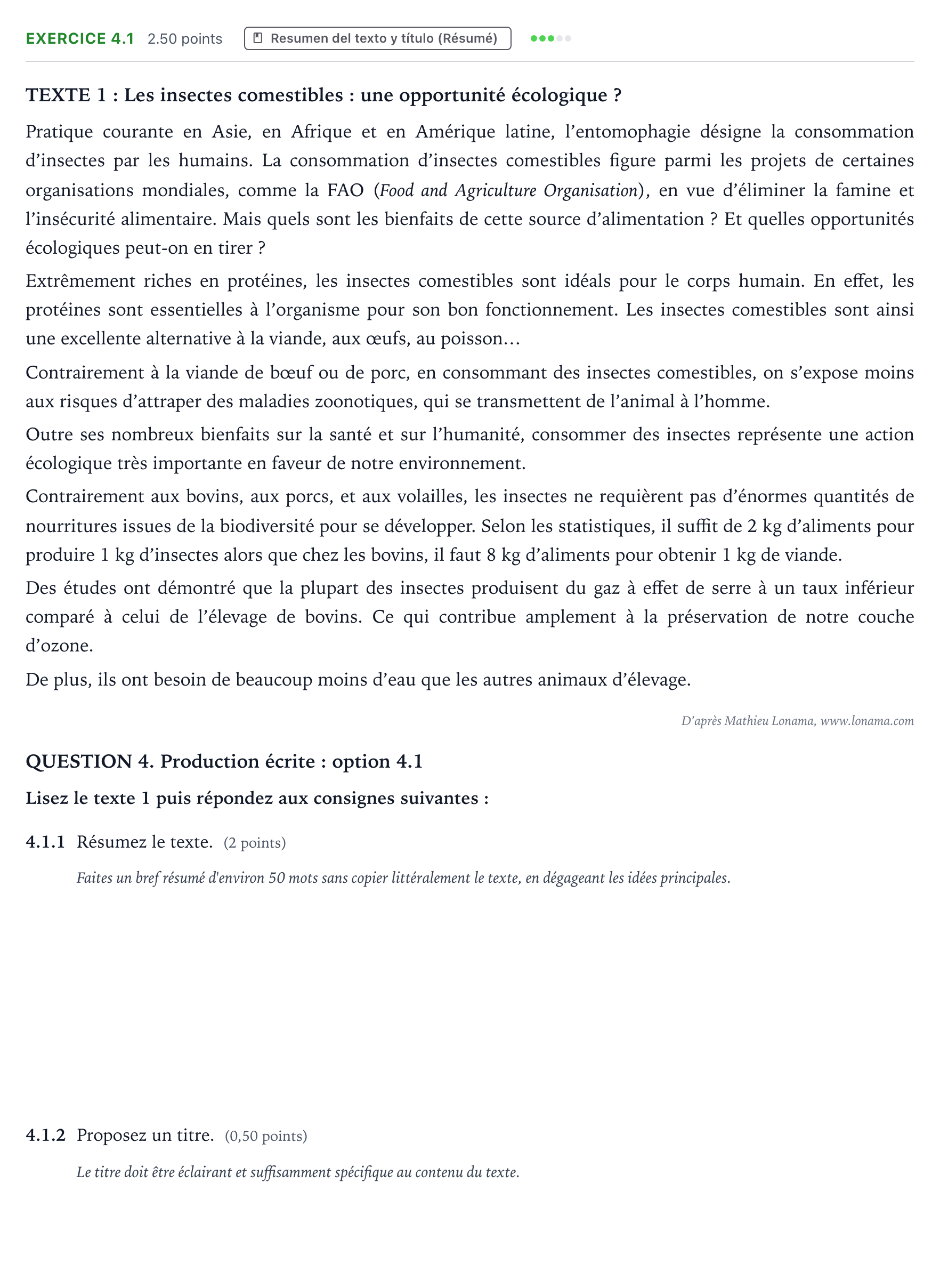 Enunciado: Ejercicio 4.1 · Francés PAU Galicia Ordinaria (2ª lengua extranjera) 2022