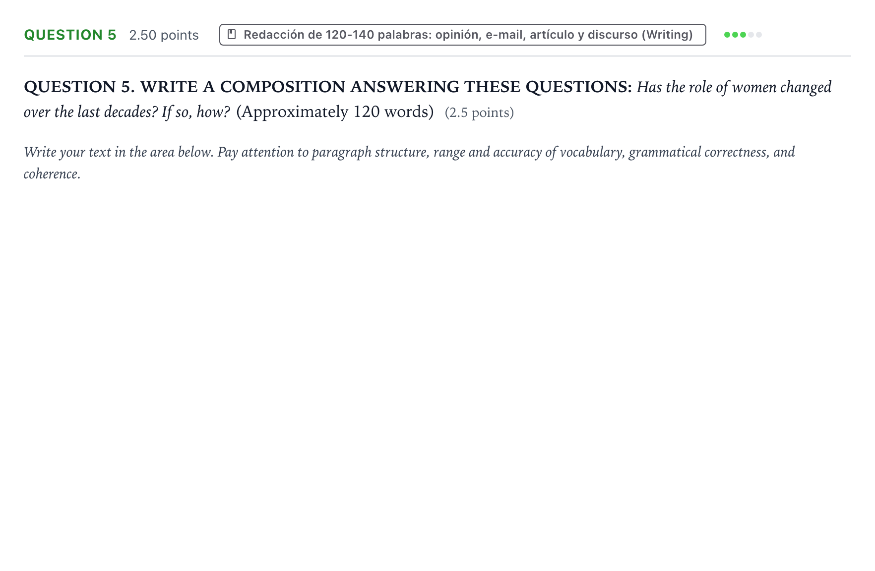 Enunciado: Question 5 · Inglés PAU Galicia Ordinaria (2ª lengua extranjera) 2022