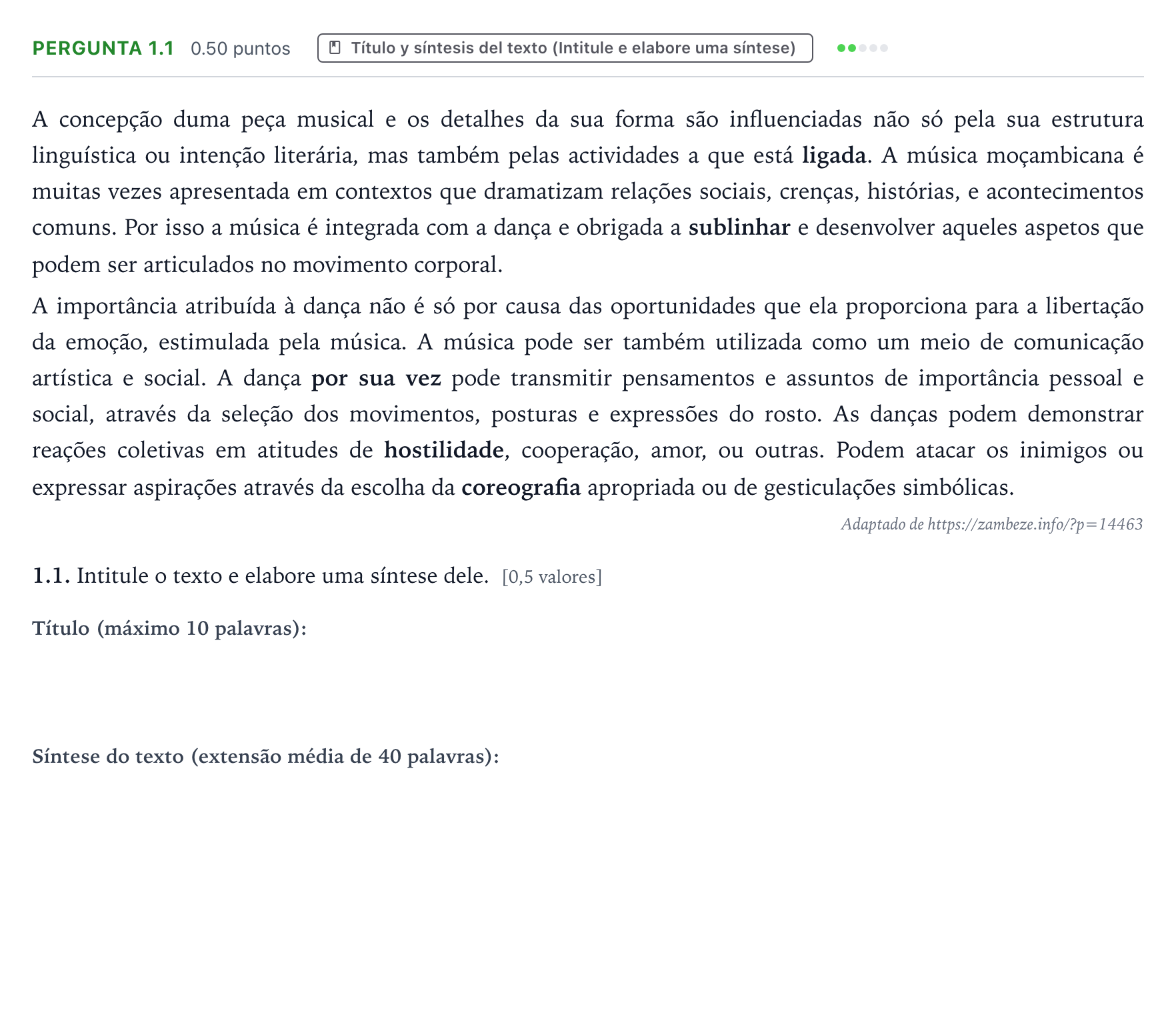 Enunciado: Ejercicio Pergunta 1.1 · Portugués PAU Galicia Ordinaria (2ª lengua extranjera) 2022