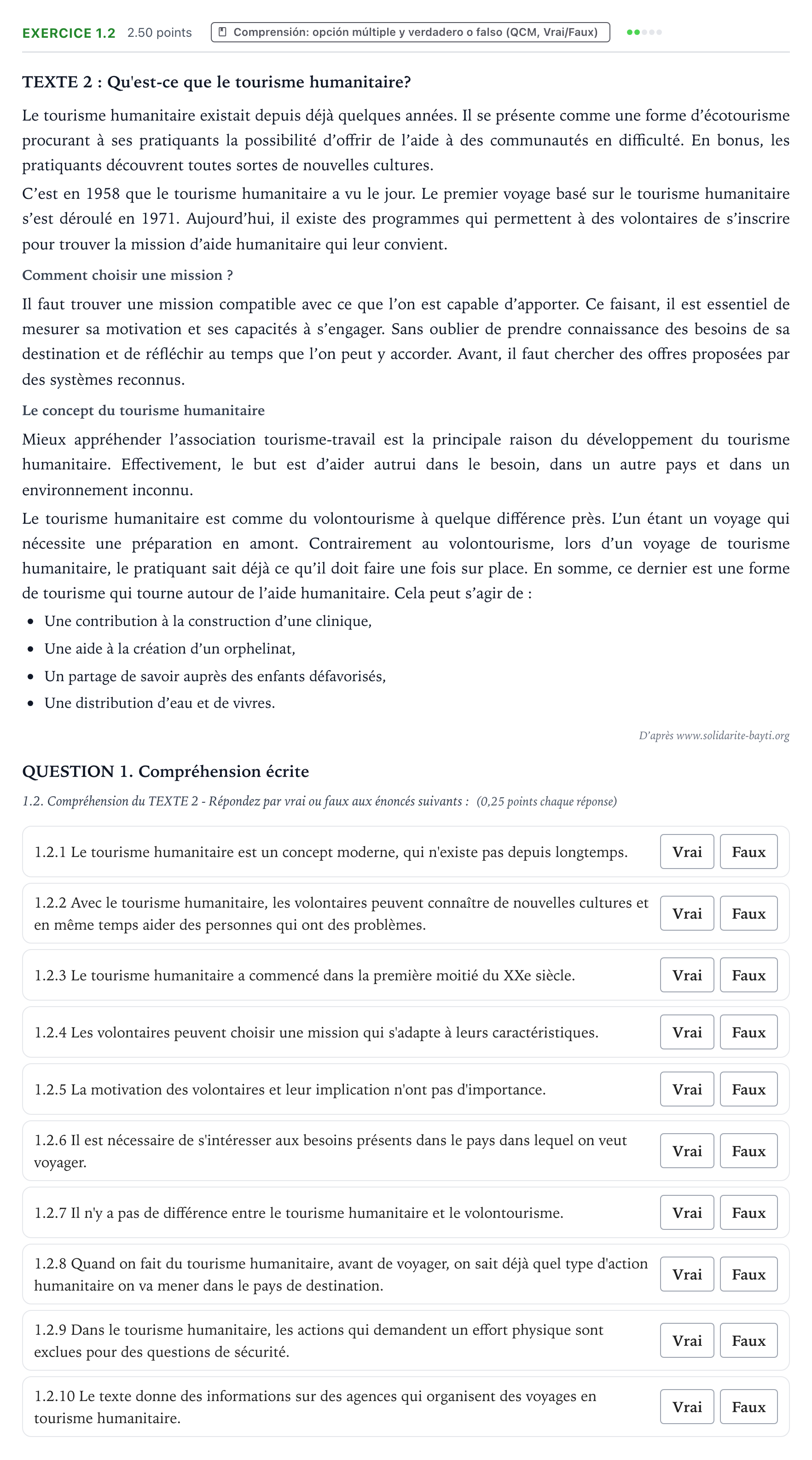 Enunciado: Ejercicio 1.2 · Francés PAU Galicia Extraordinaria (2ª lengua extranjera) 2022