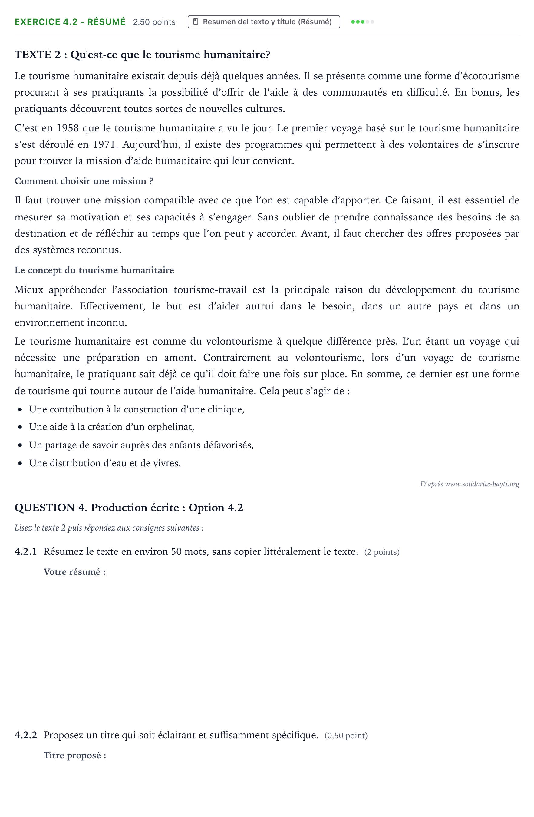Enunciado: Ejercicio 4.2 - Résumé · Francés PAU Galicia Extraordinaria (2ª lengua extranjera) 2022