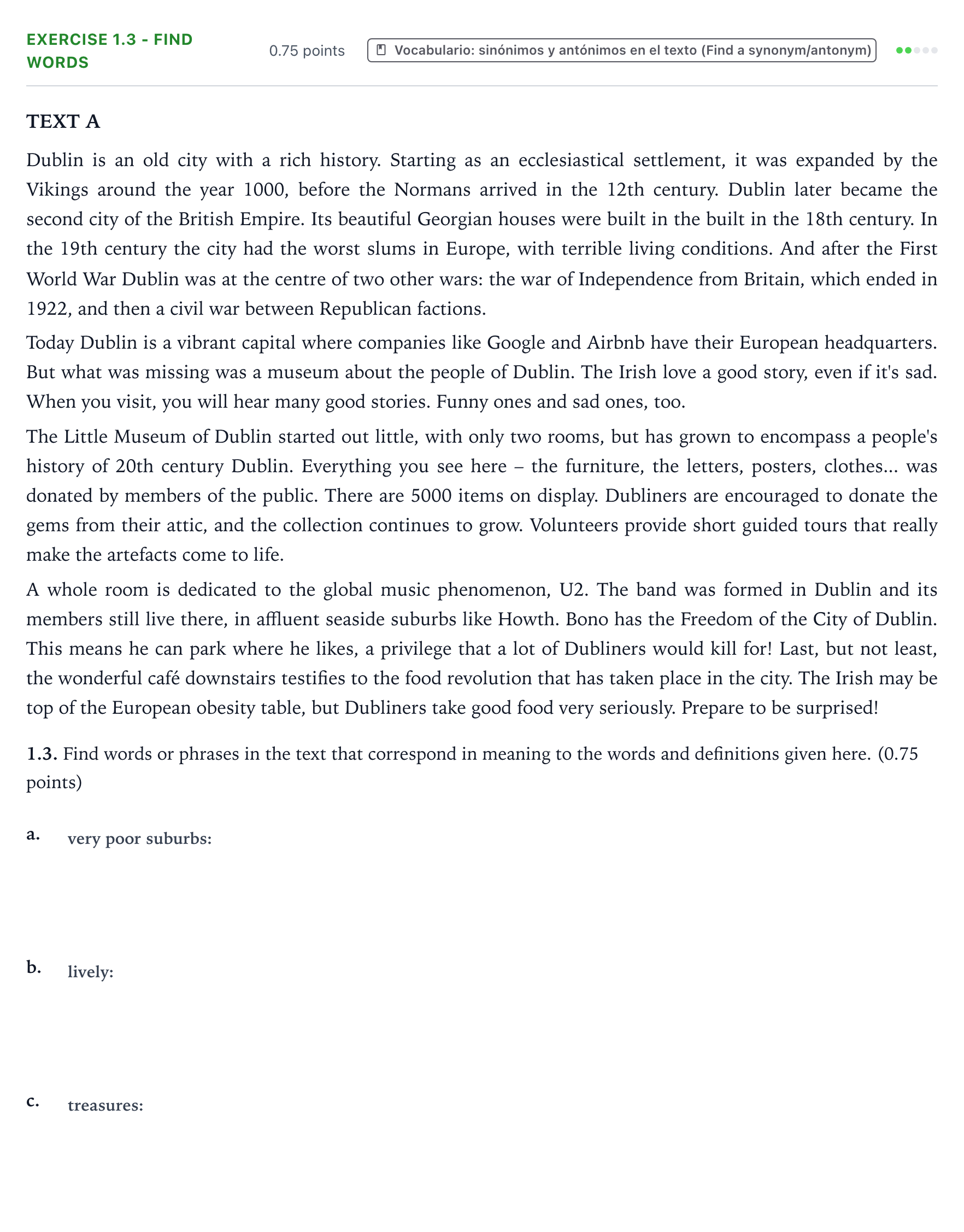 Enunciado: Ejercicio 1.3 - Find words · Inglés PAU Galicia Extraordinaria (2ª lengua extranjera) 2022