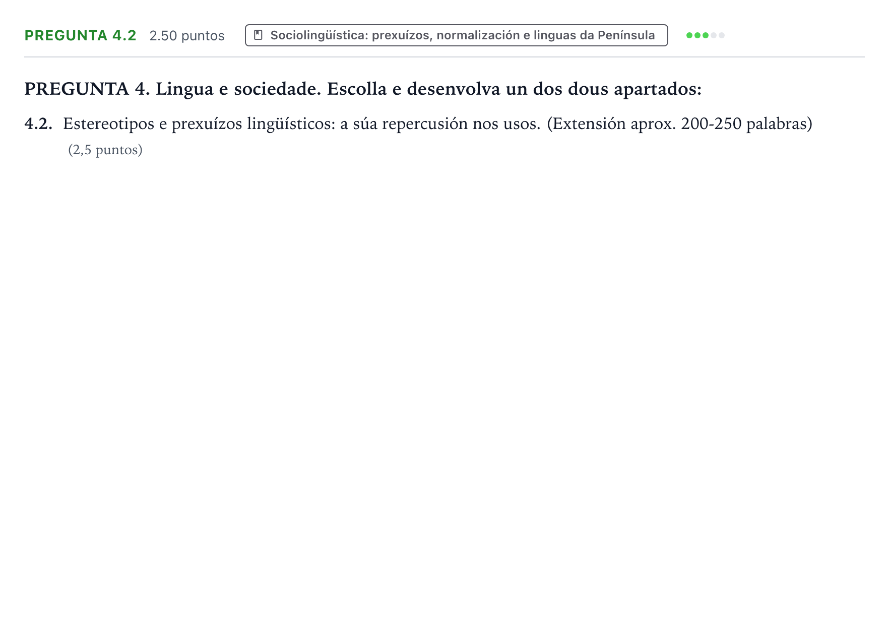 Enunciado: Pregunta 4.2 · Lingua Galega e Literatura II PAU Galicia Ordinaria 2021