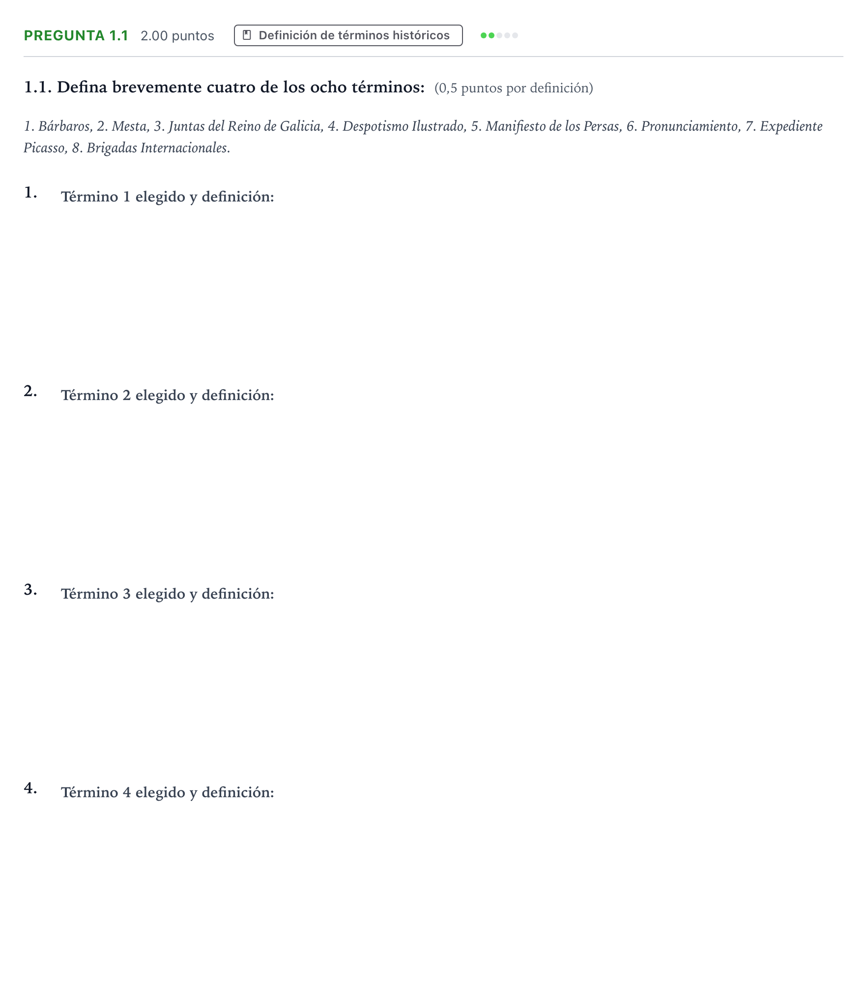 Enunciado: Pregunta 1.1 · Historia de España PAU Galicia Ordinaria 2021