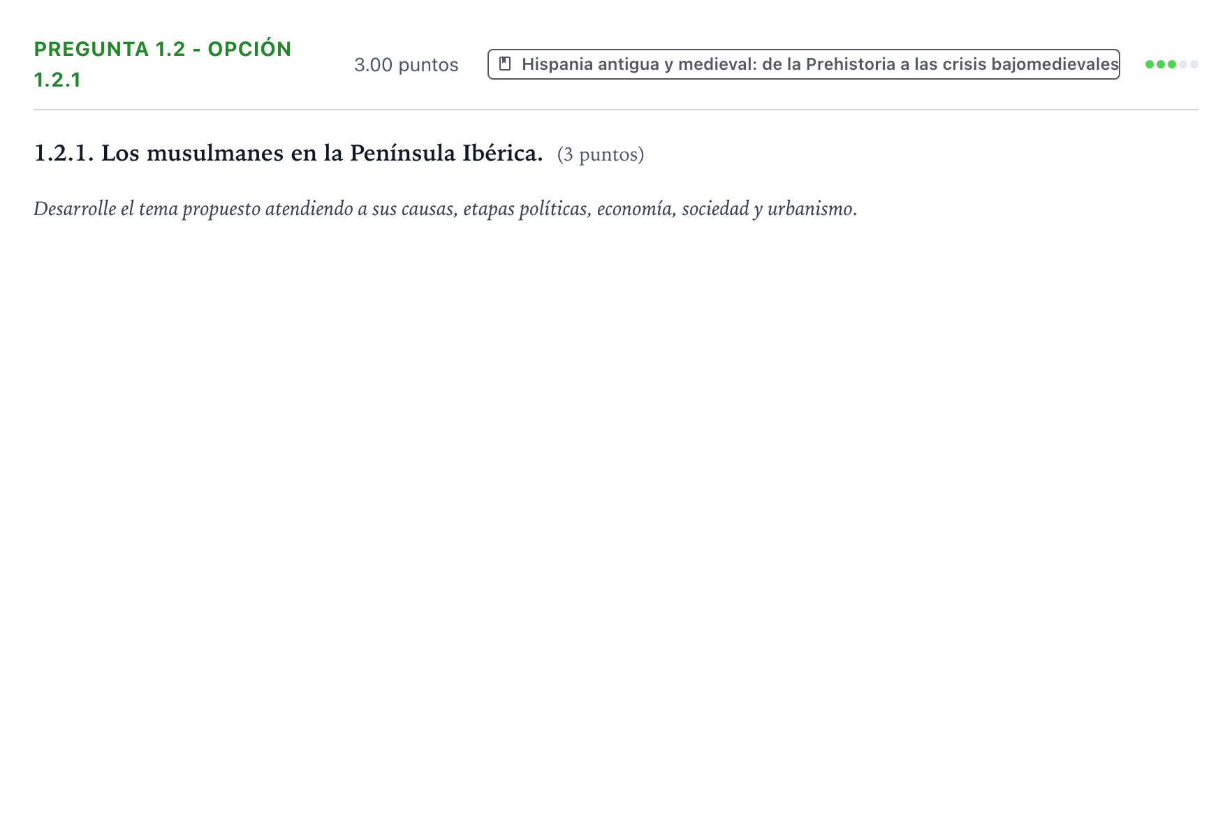 Enunciado: Pregunta 1.2 - Opción 1.2.1 · Historia de España PAU Galicia Ordinaria 2021
