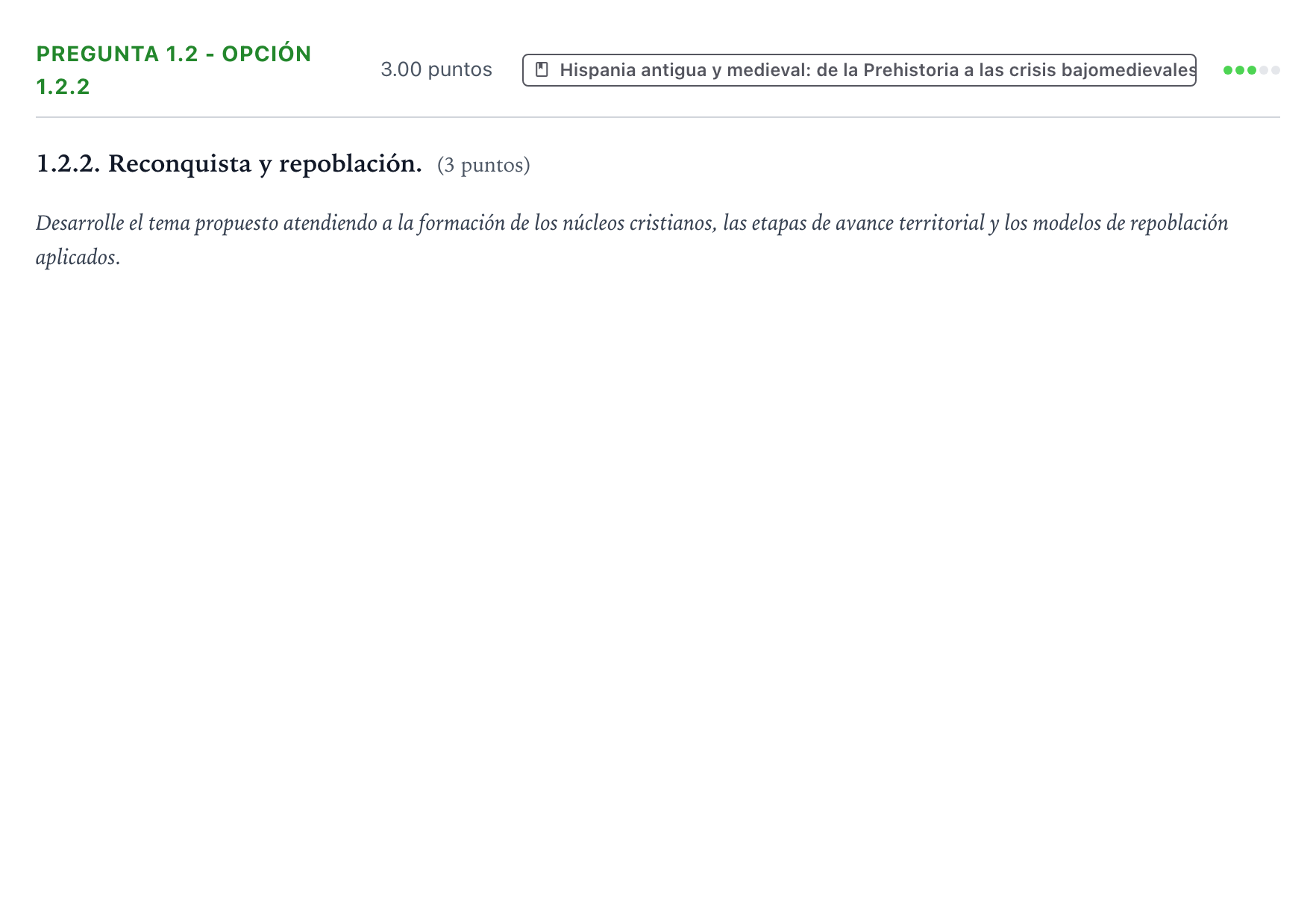 Enunciado: Pregunta 1.2 - Opción 1.2.2 · Historia de España PAU Galicia Ordinaria 2021