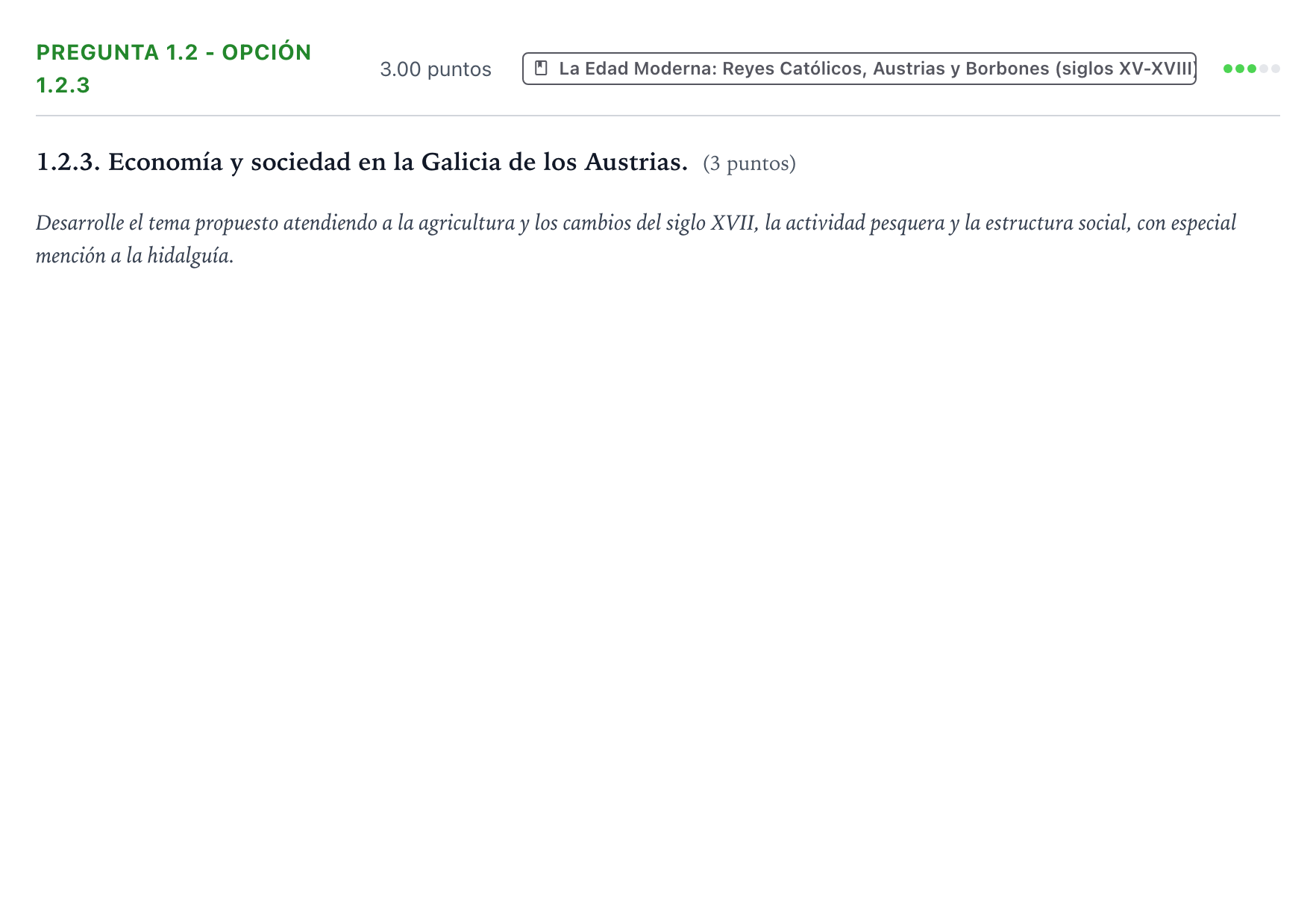 Enunciado: Pregunta 1.2 - Opción 1.2.3 · Historia de España PAU Galicia Ordinaria 2021