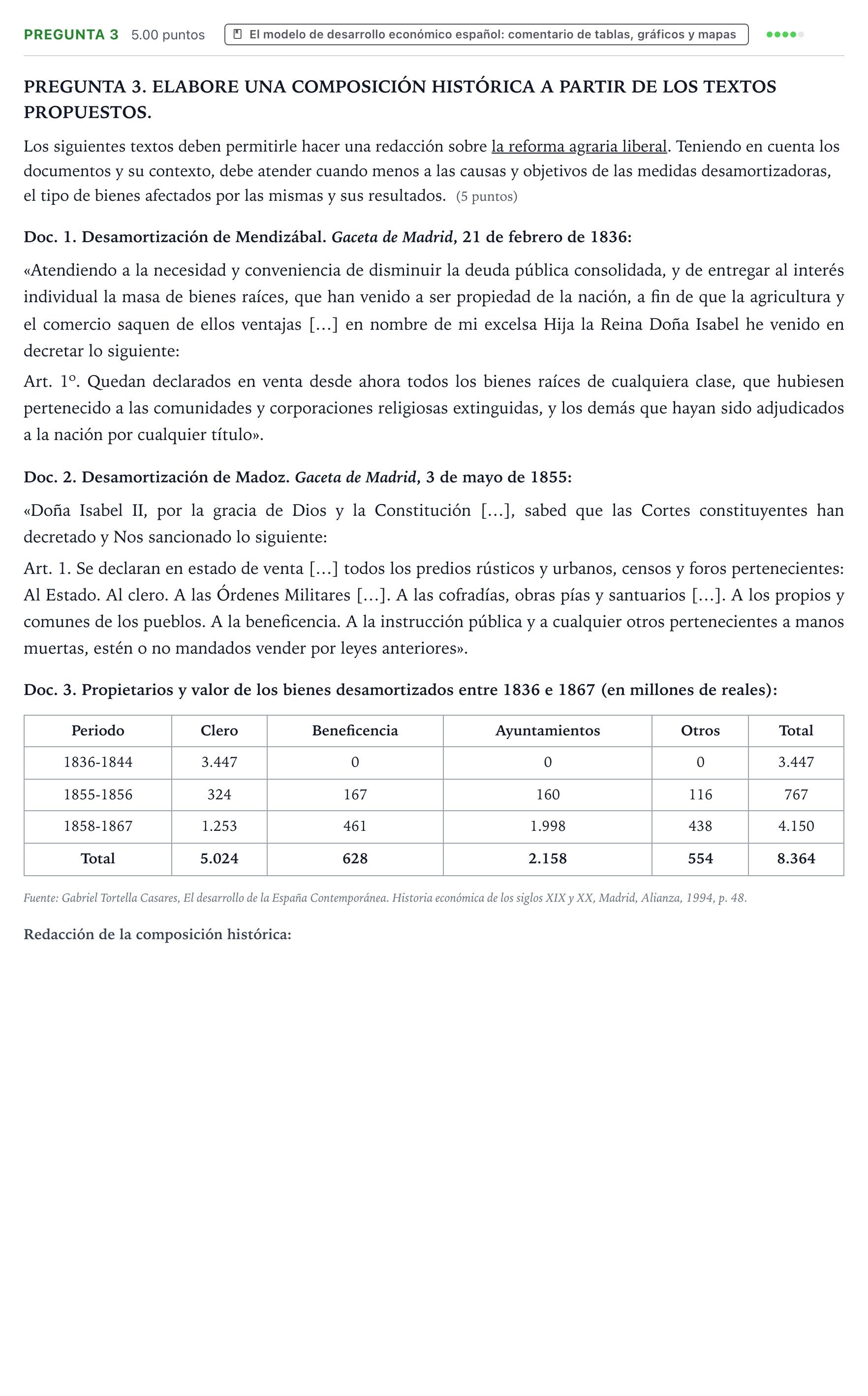 Enunciado: Pregunta 3 · Historia de España PAU Galicia Ordinaria 2021