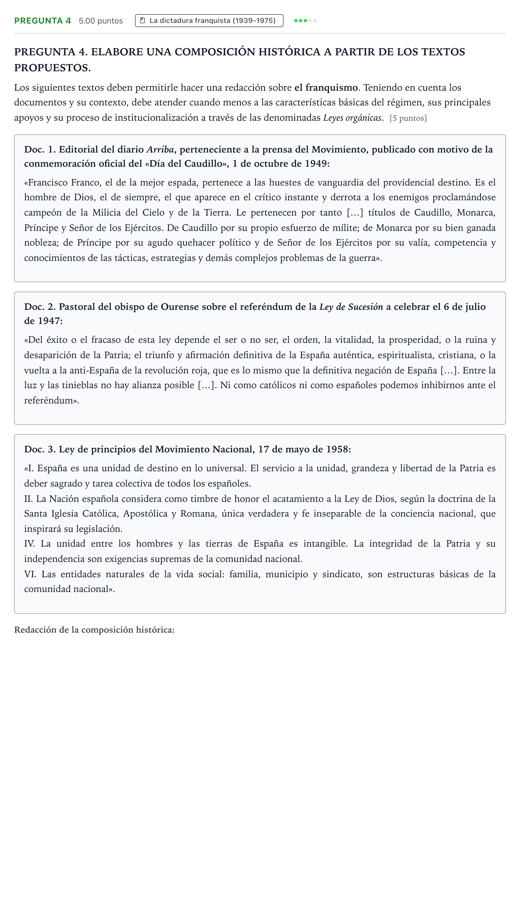 Enunciado: Pregunta 4 · Historia de España PAU Galicia Ordinaria 2021